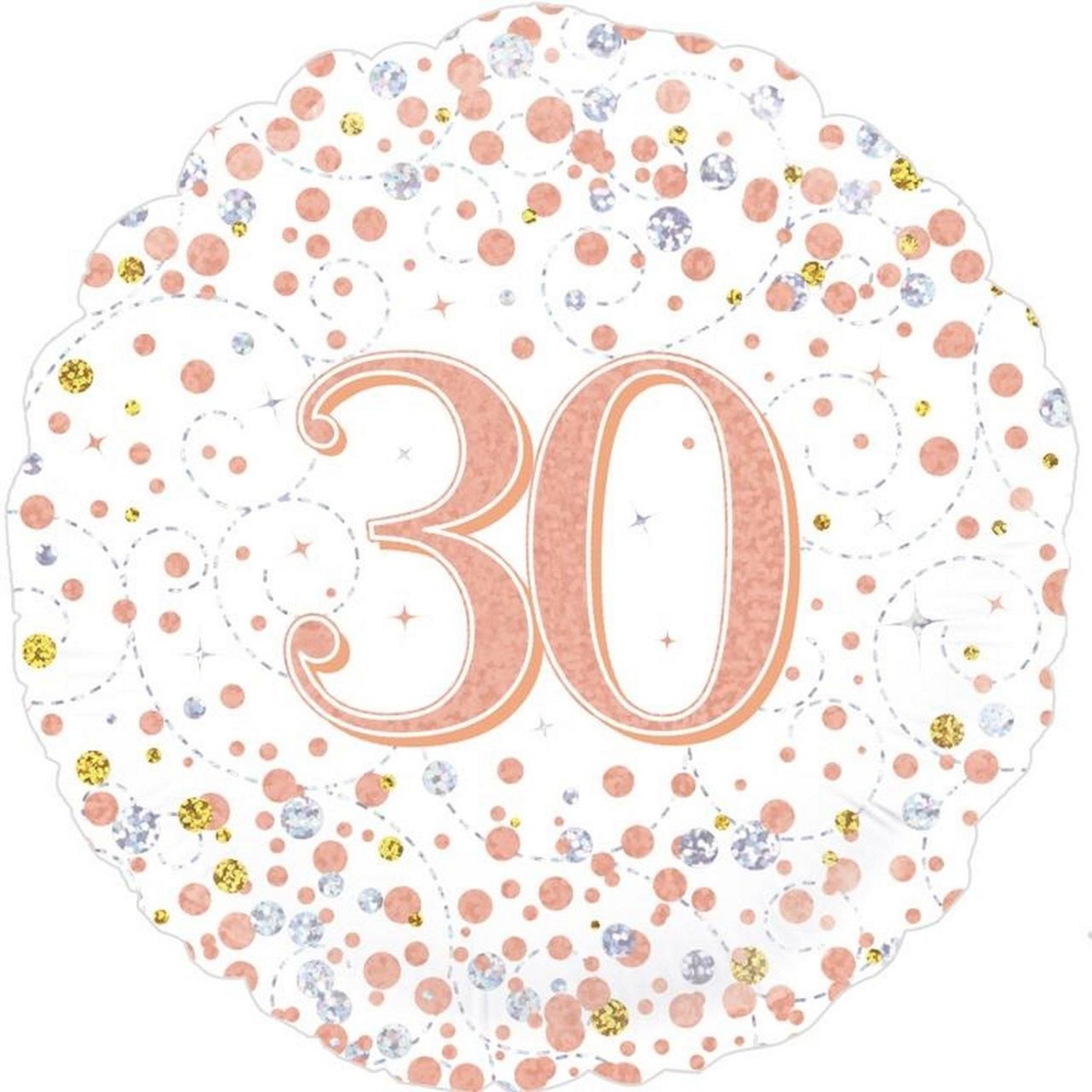 Sparkling Fizz Rose Gold 30th Holographic Helium Foil Balloon