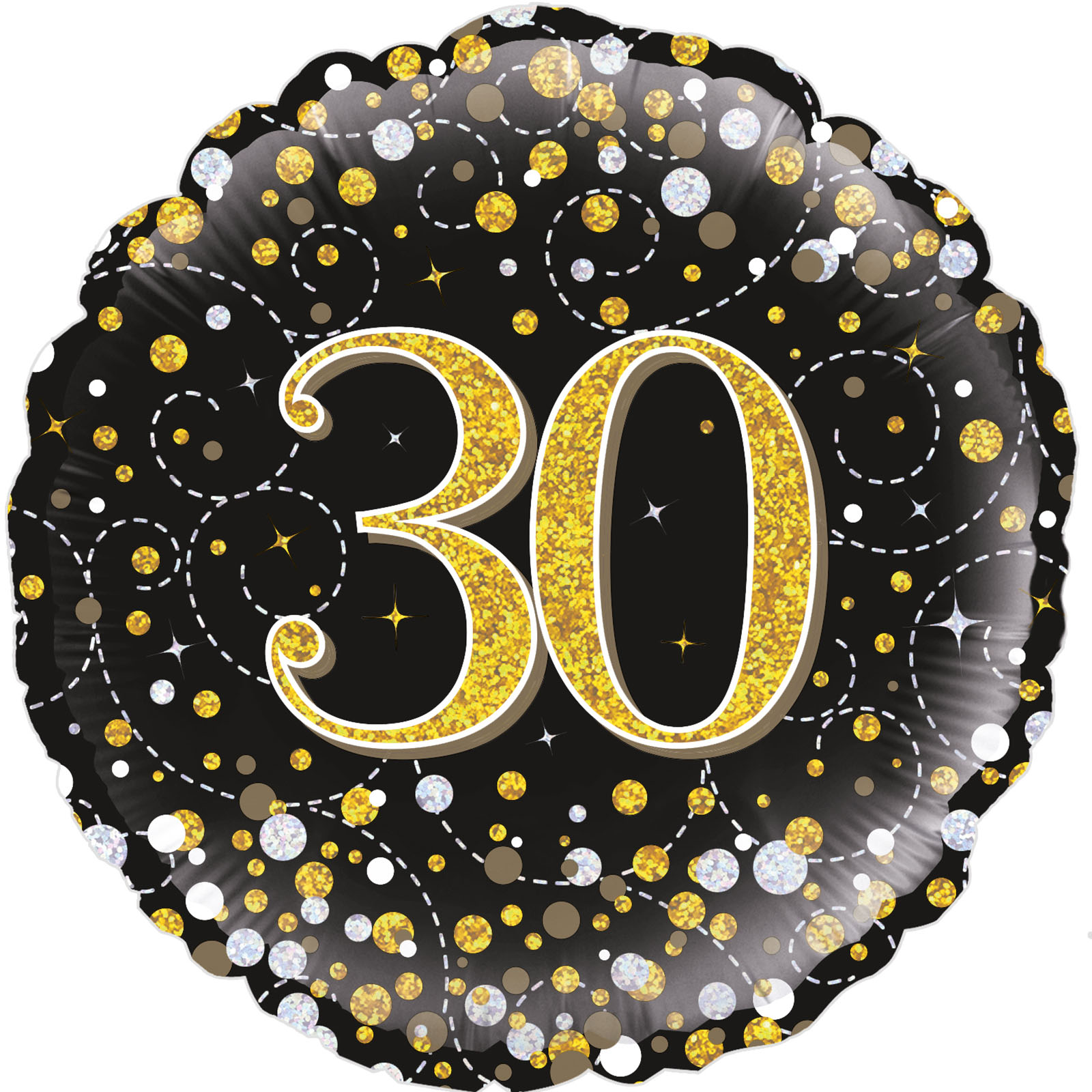 Sparkling Fizz Black & Gold 30th Holographic Helium Foil Balloon