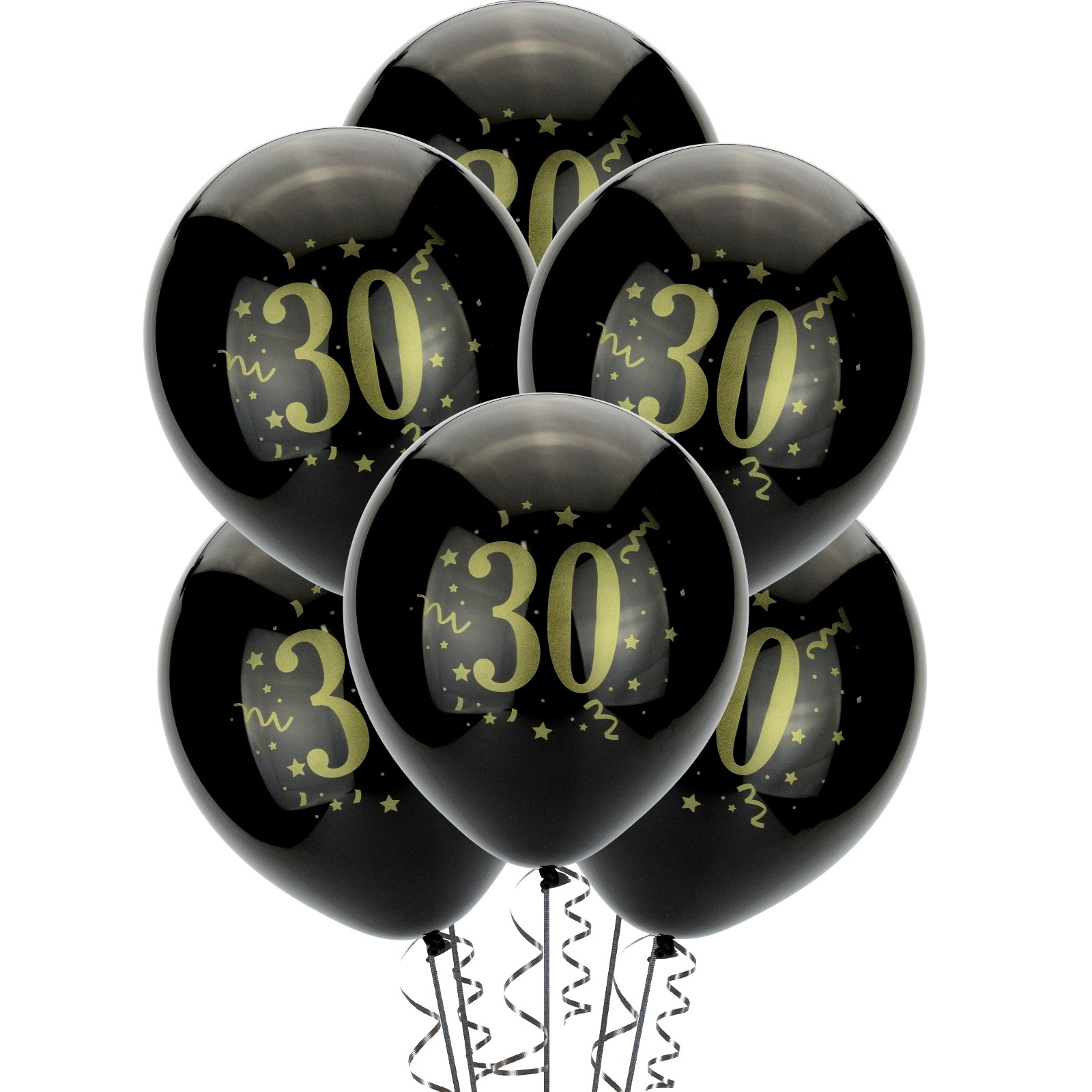 Black and Gold 30th Birthday Balloons (Pack of 8)
