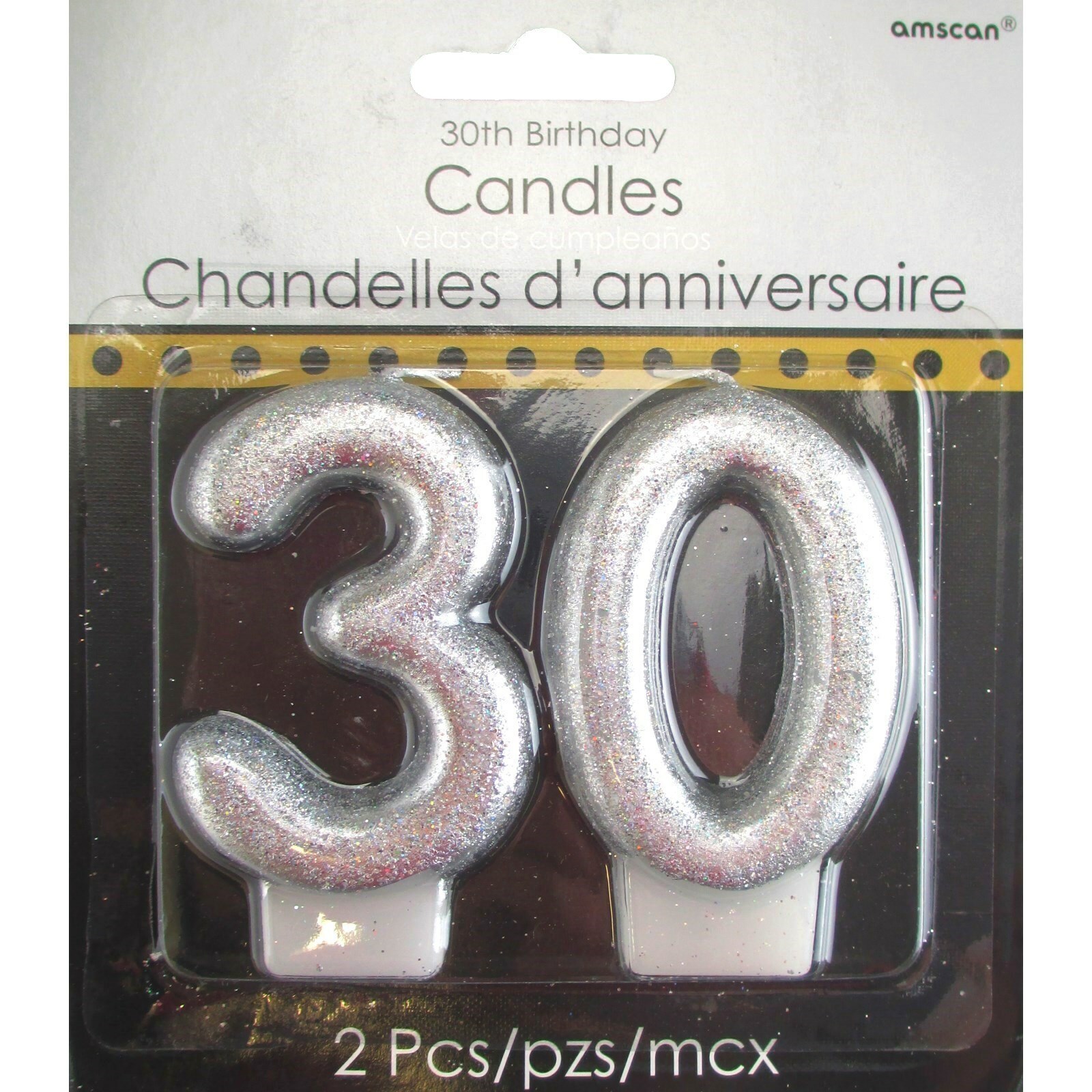 30th Silver Glitter Birthday Candle