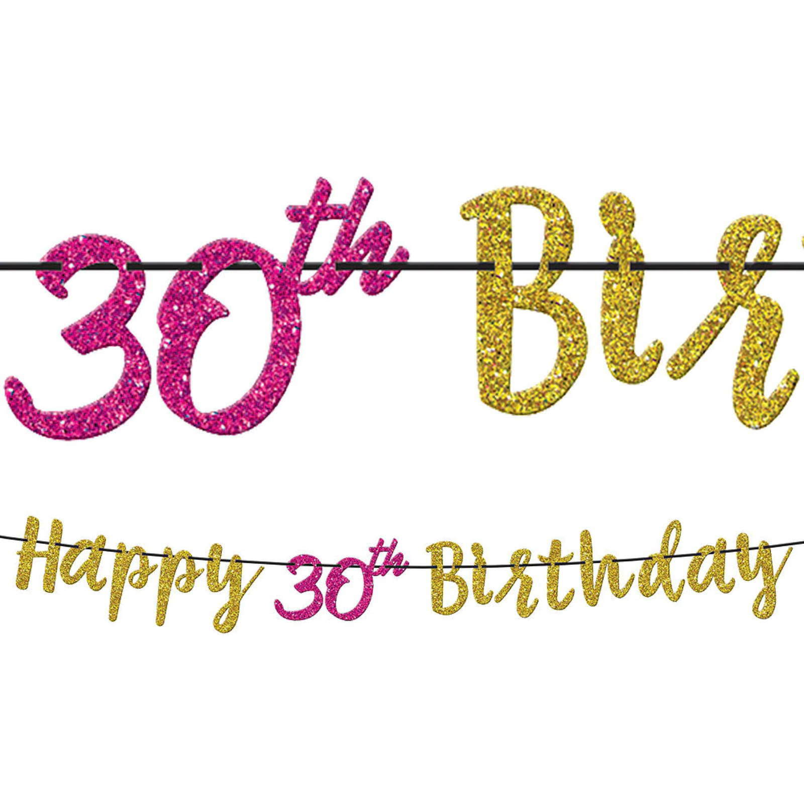 Pink and Gold Glitter 30th Happy Birthday Banner