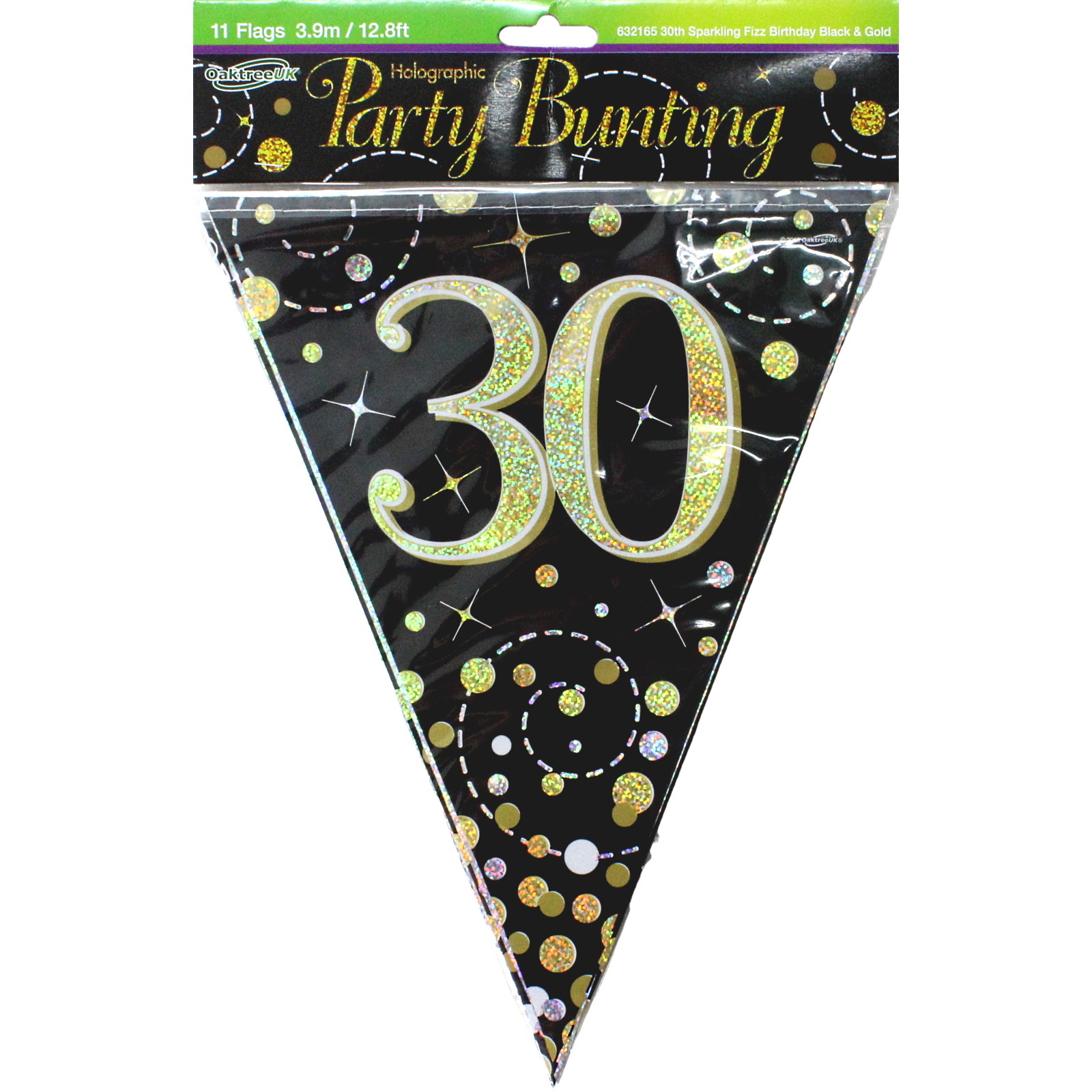 Sparkling Fizz Black and Gold 30th Birthday Flag Banner