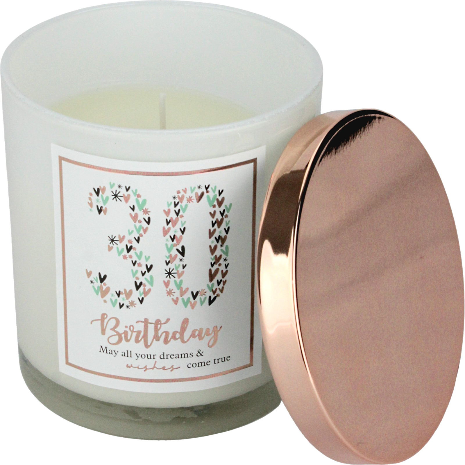 30th Birthday Rose Gold Hearts Scented Candle 