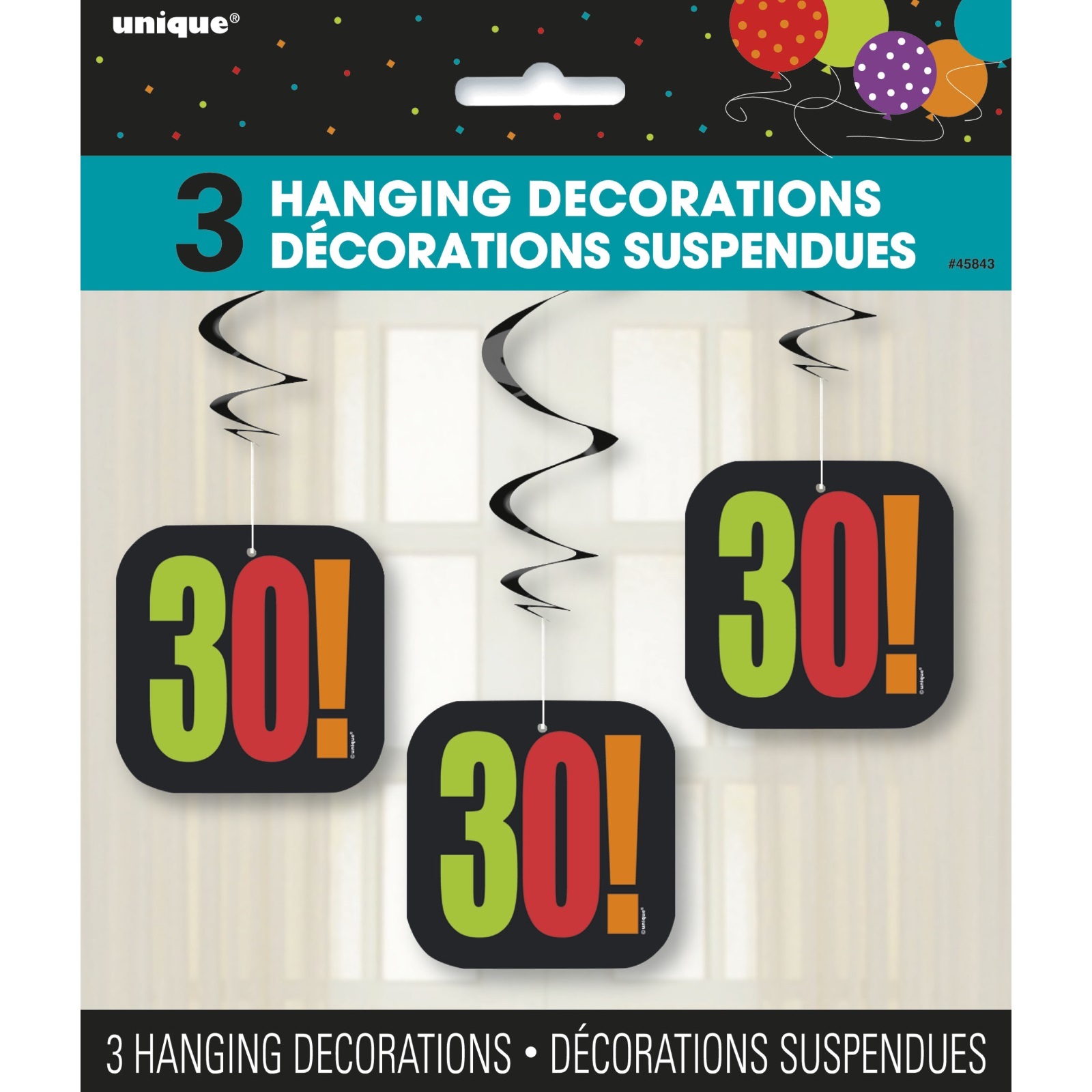 Birthday Cheer 30th Hanging Decorations (Pack of 3)
