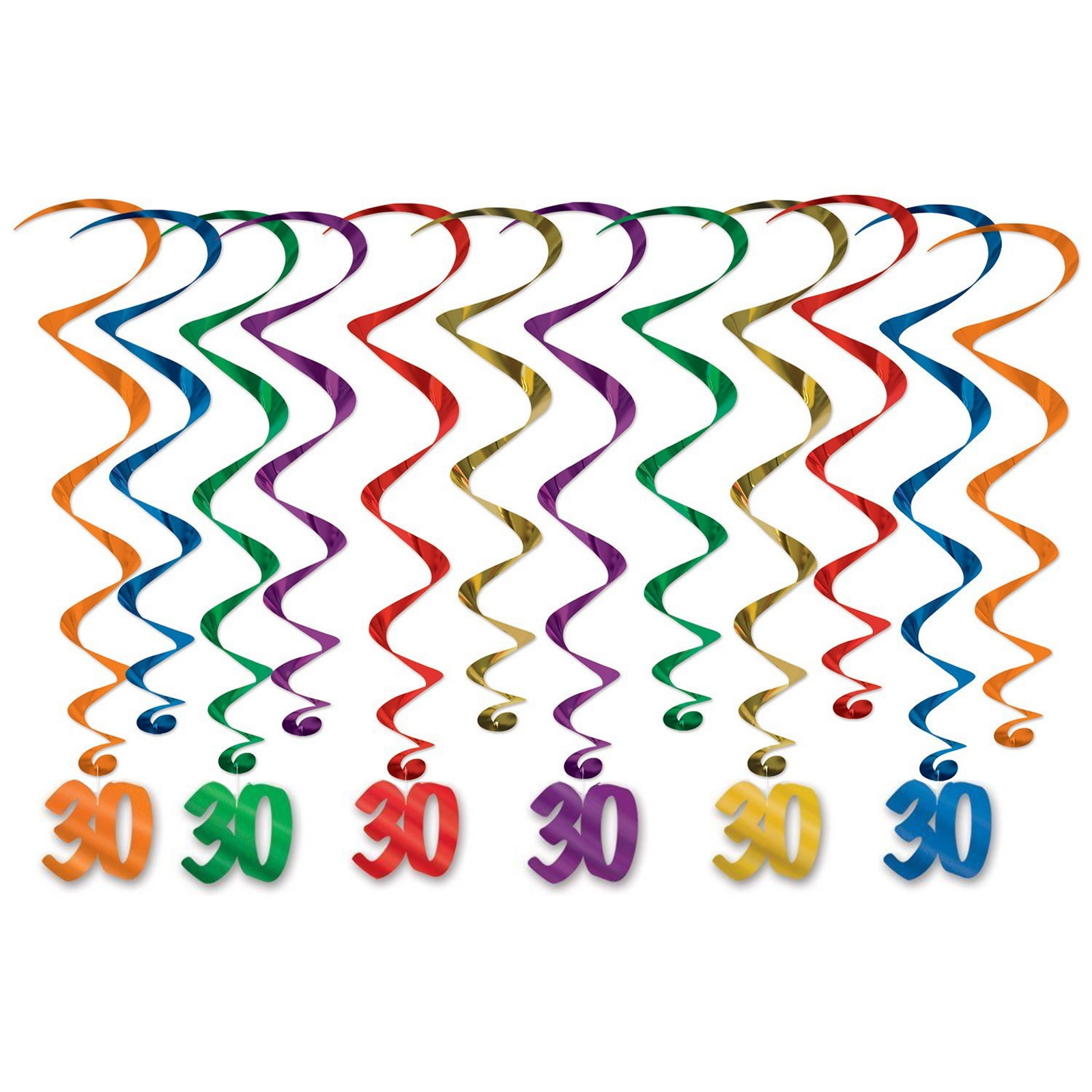 Coloured 30th Birthday Whirls (Pack of 12)