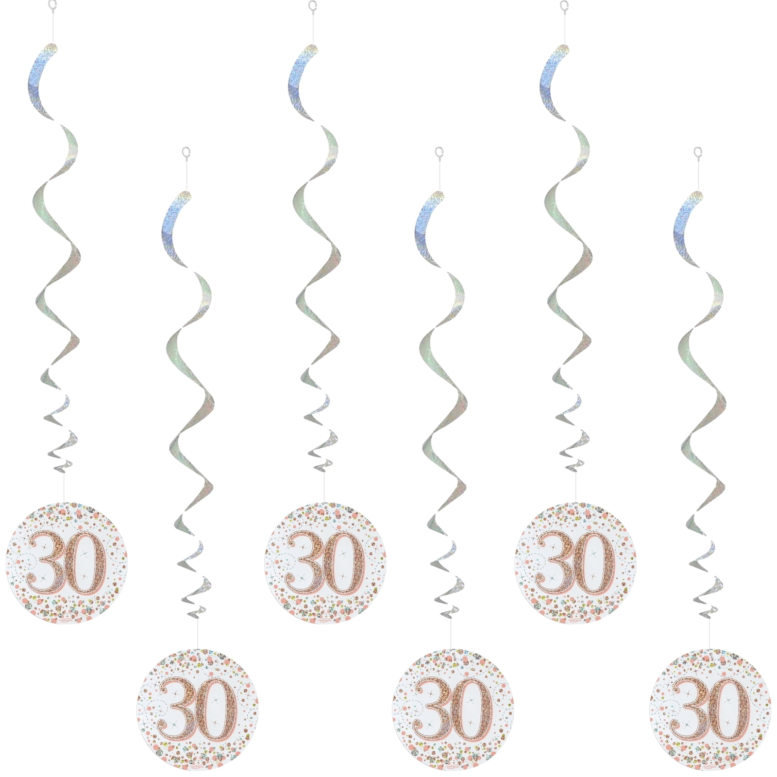 Sparkling Fizz Rose Gold 30th Holographic Swirls (Pack of 6)