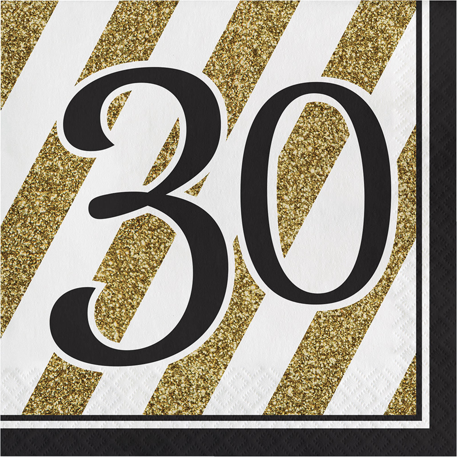 Black & Gold 30th Birthday Large Napkins / Serviettes (Pack of 16)