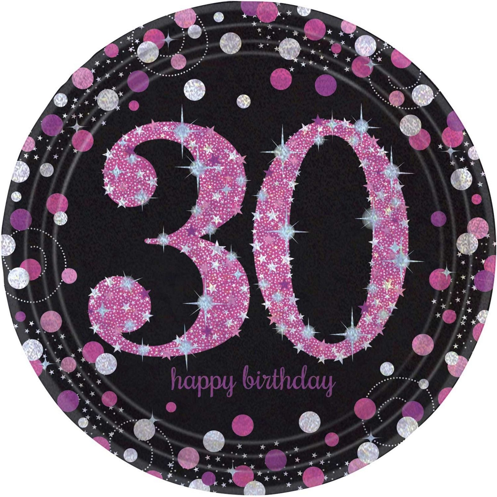 Pink Celebration 30th Birthday Large Paper Plates (Pack of 8)