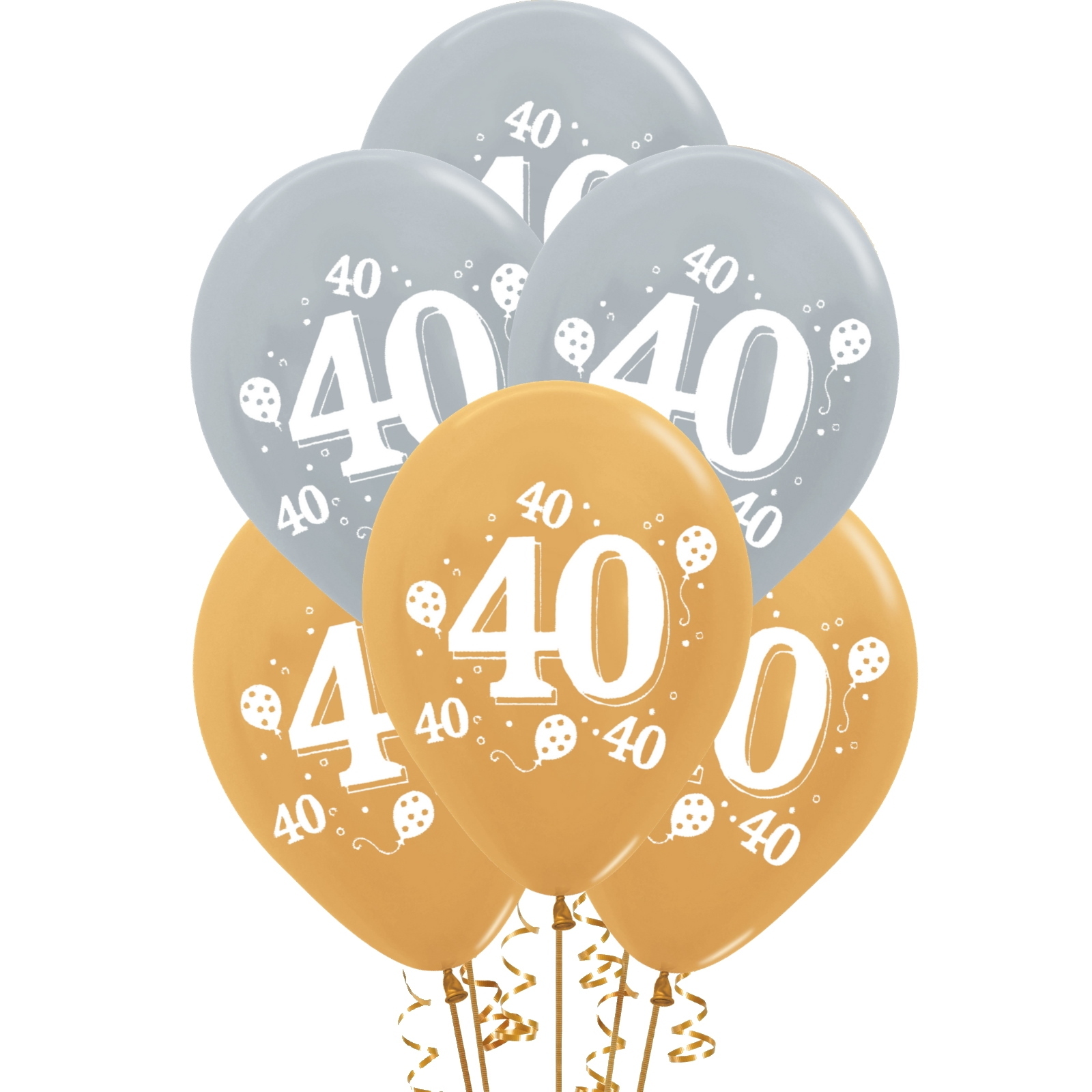 Silver & Gold 40th Party Balloons (Pack of 10)