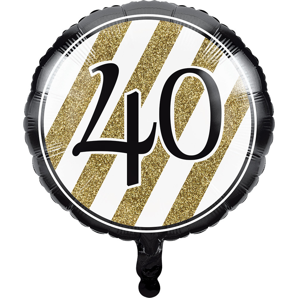 Black & Gold 40th Birthday Helium Balloon