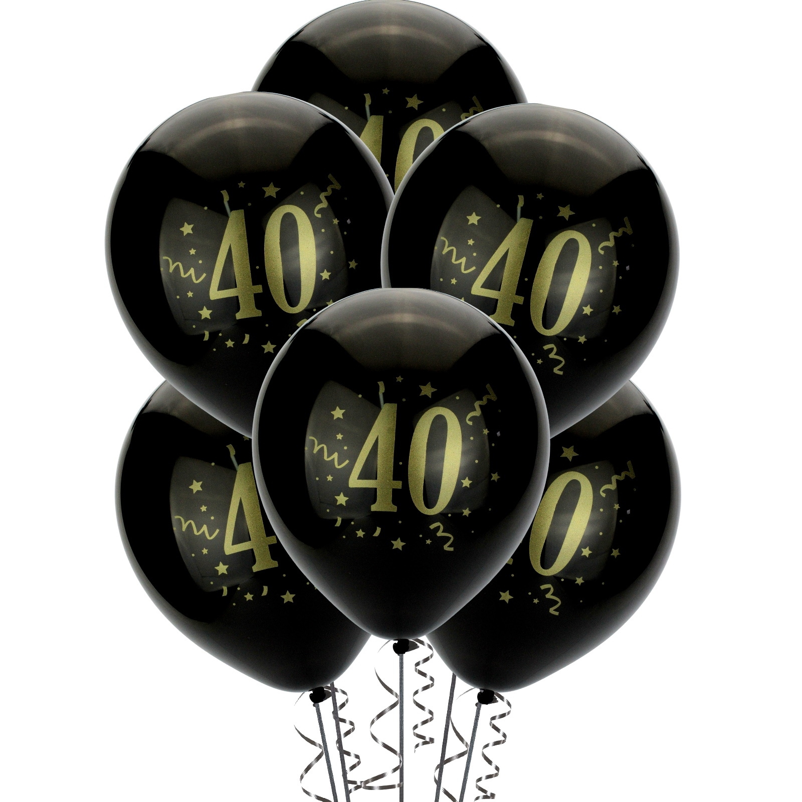 Black and Gold 40th Birthday Balloons (Pack of 8)