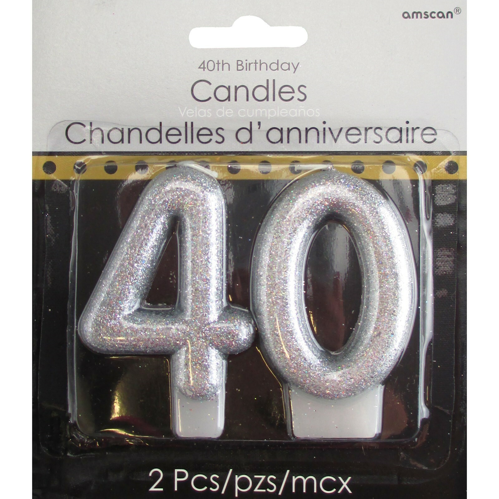 40th Silver Glitter Birthday Candle