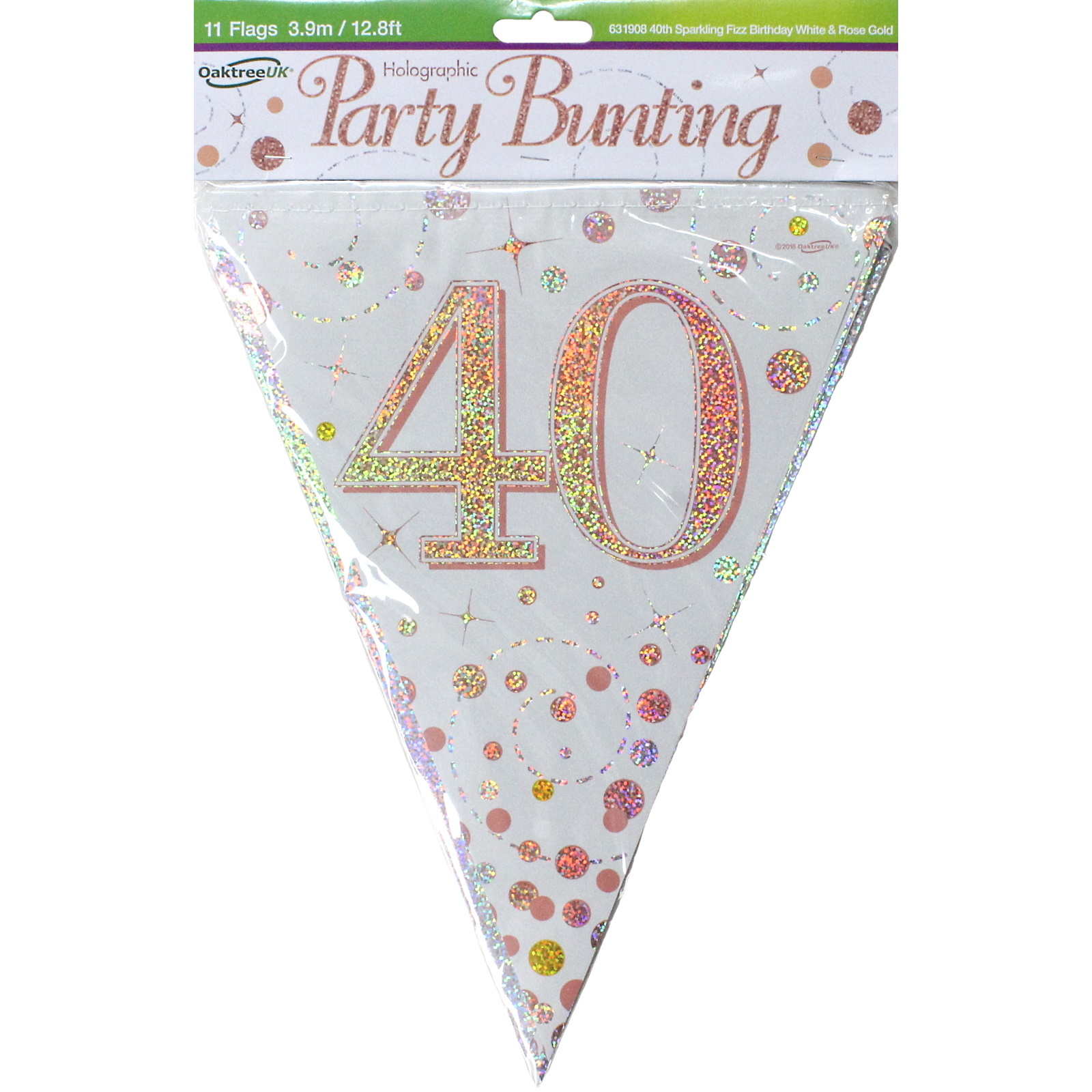 Sparkling Fizz Rose Gold 40th Birthday Flag Banner