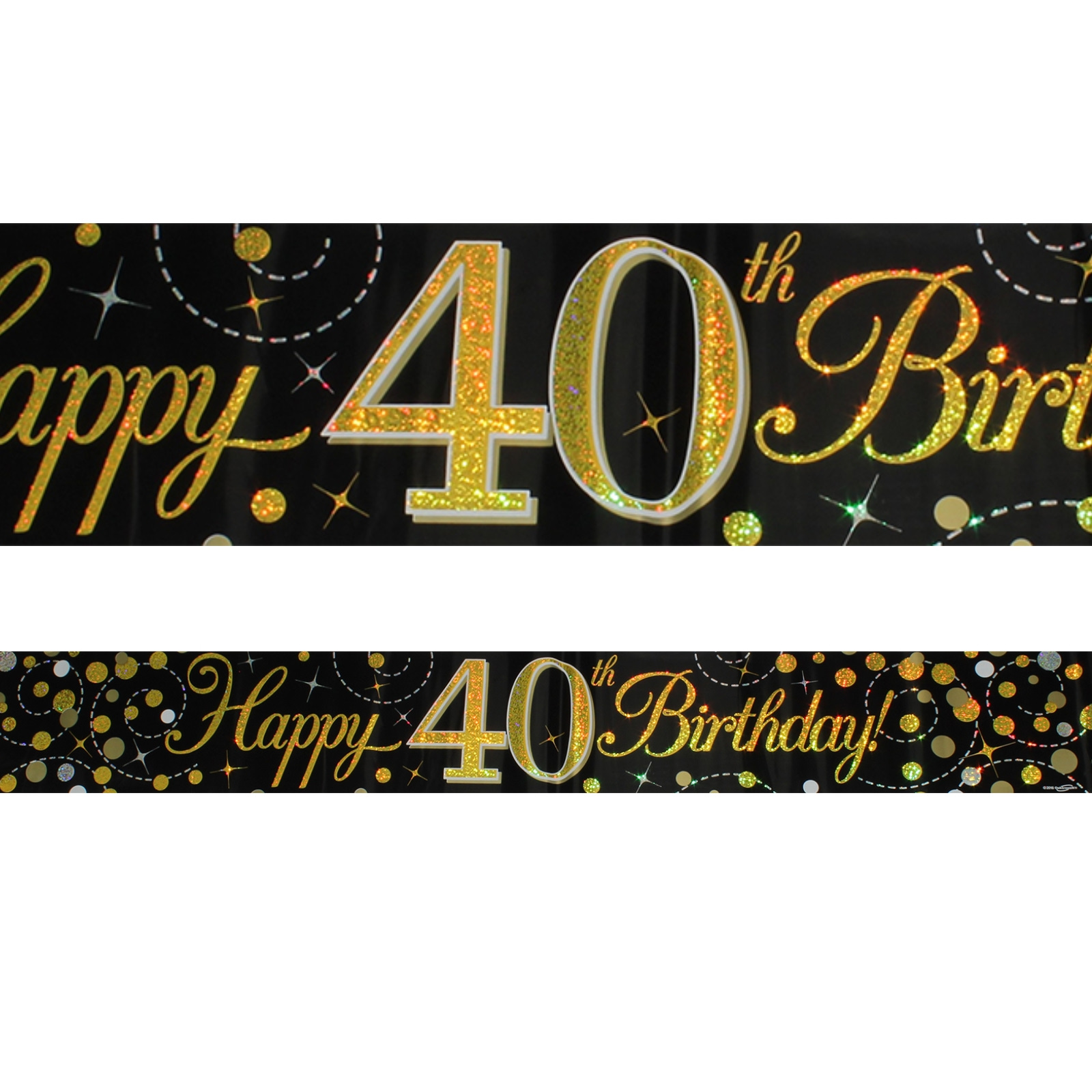 Sparkling Fizz Black and Gold 40th Happy Birthday Banner