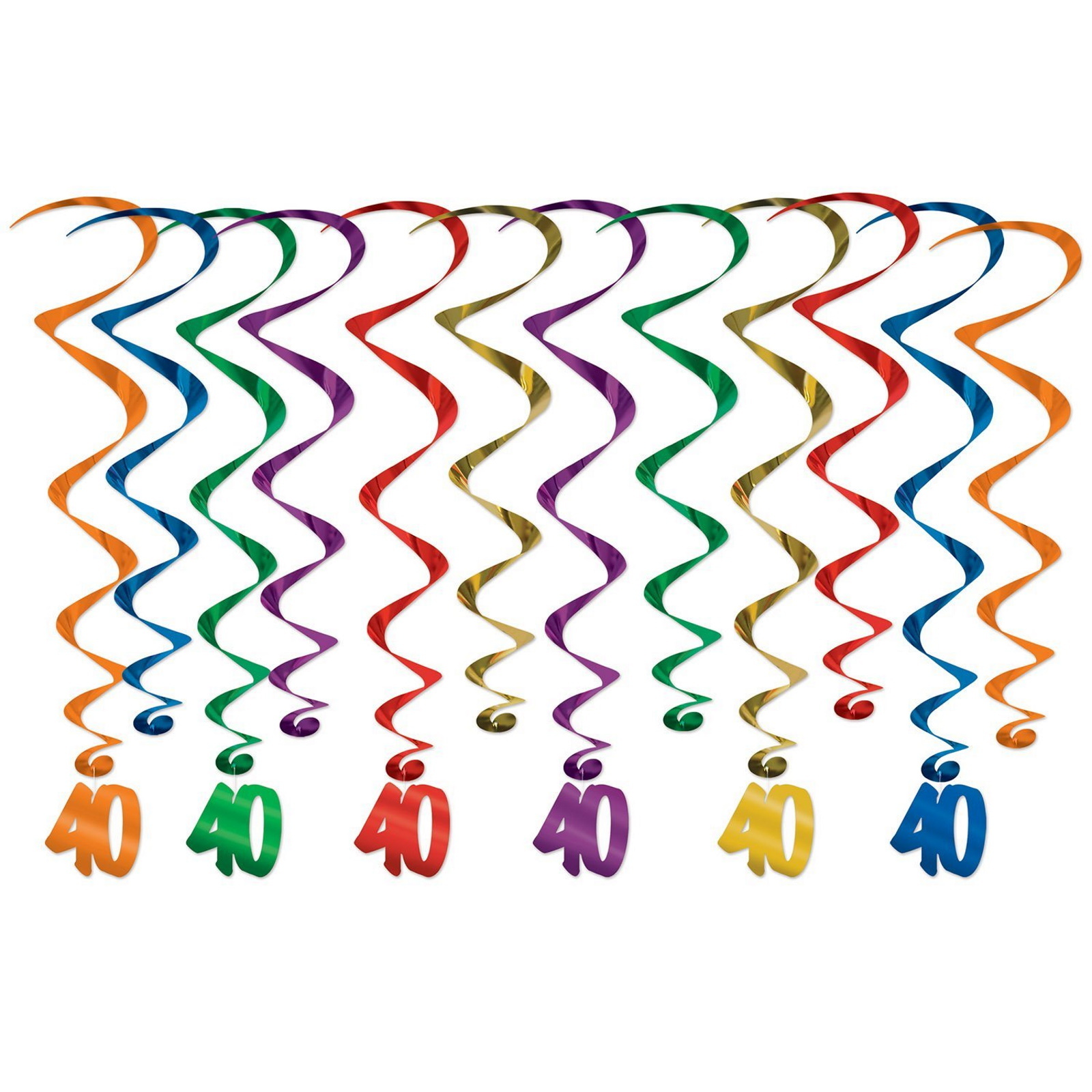 Coloured 40th Birthday Whirls (Pack of 12)