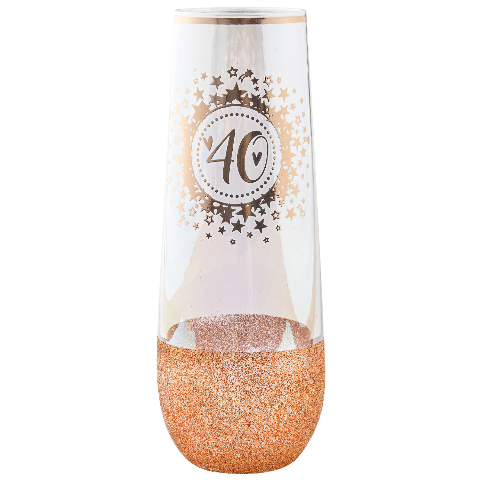 40th Birthday Rose Gold Glitter and Iridescent Stemless Champagne Glass 