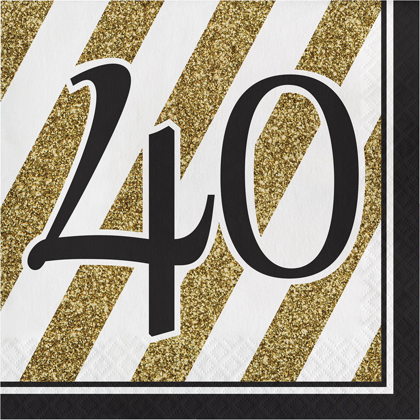 Black & Gold 40th Birthday Large Napkins / Serviettes (Pack of 16)