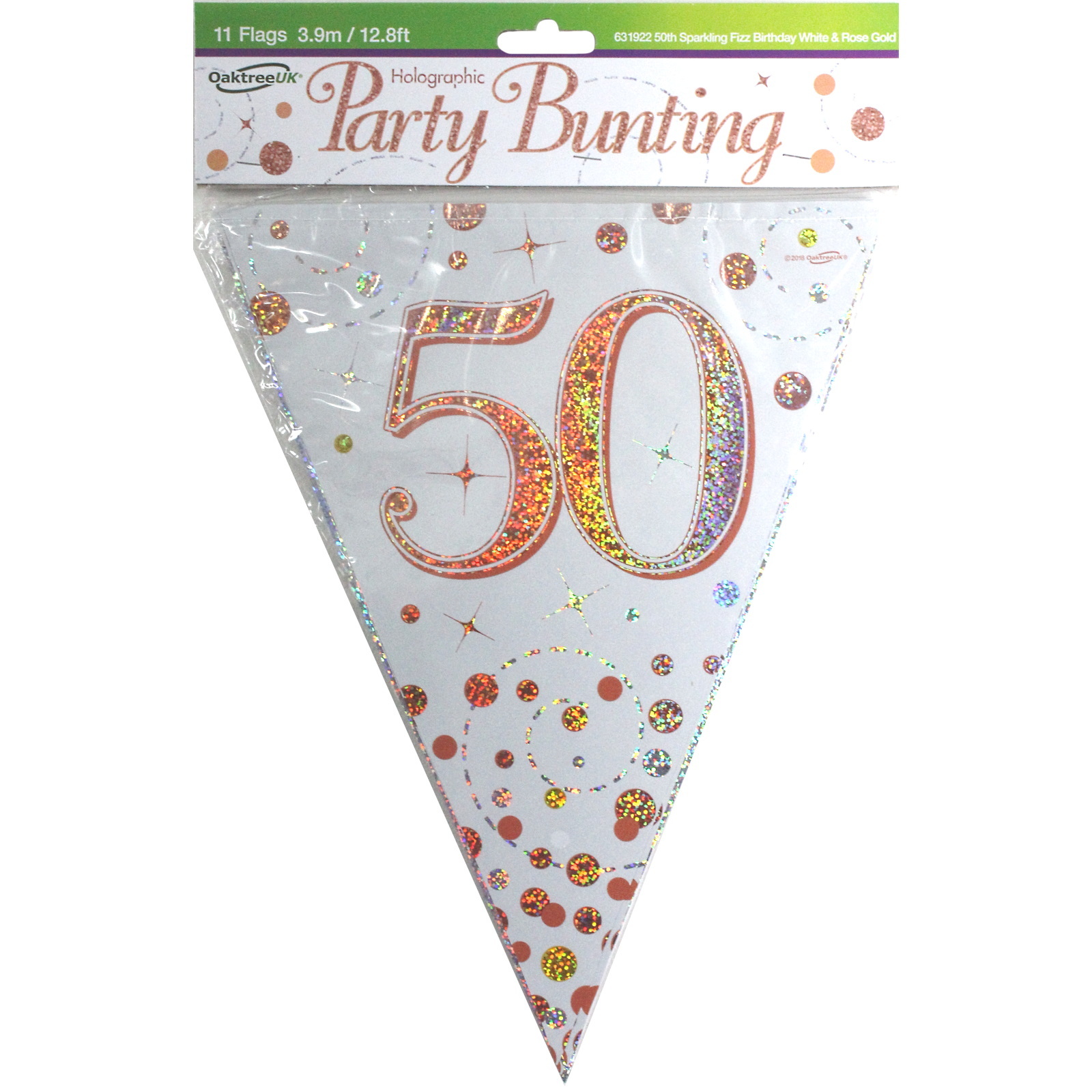 Sparkling Fizz Rose Gold 50th Birthday Flag Banner