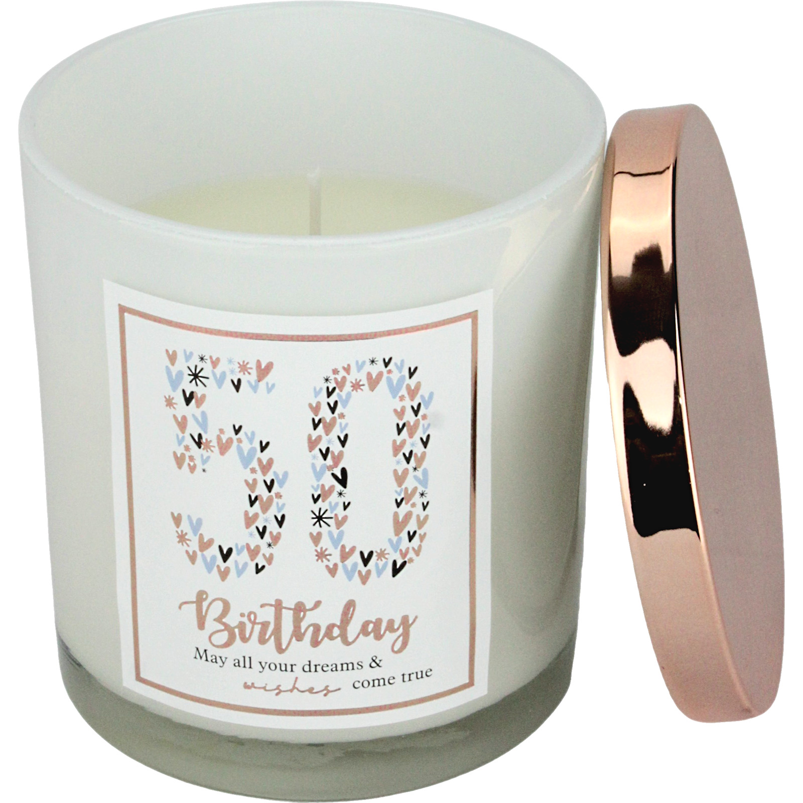 50th Birthday Rose Gold Hearts Scented Candle 