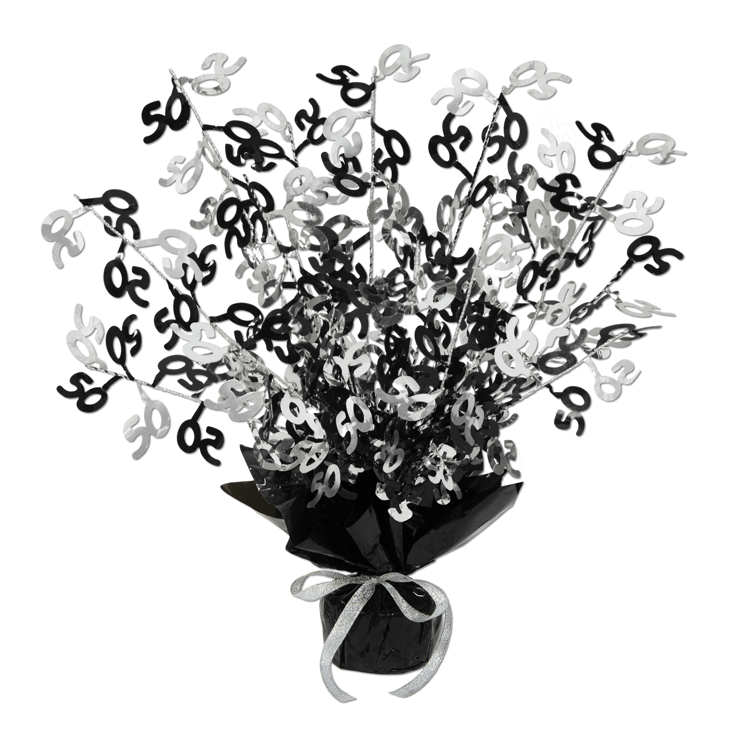 50th Birthday Black Silver Gleam 'n Burst Centrepiece