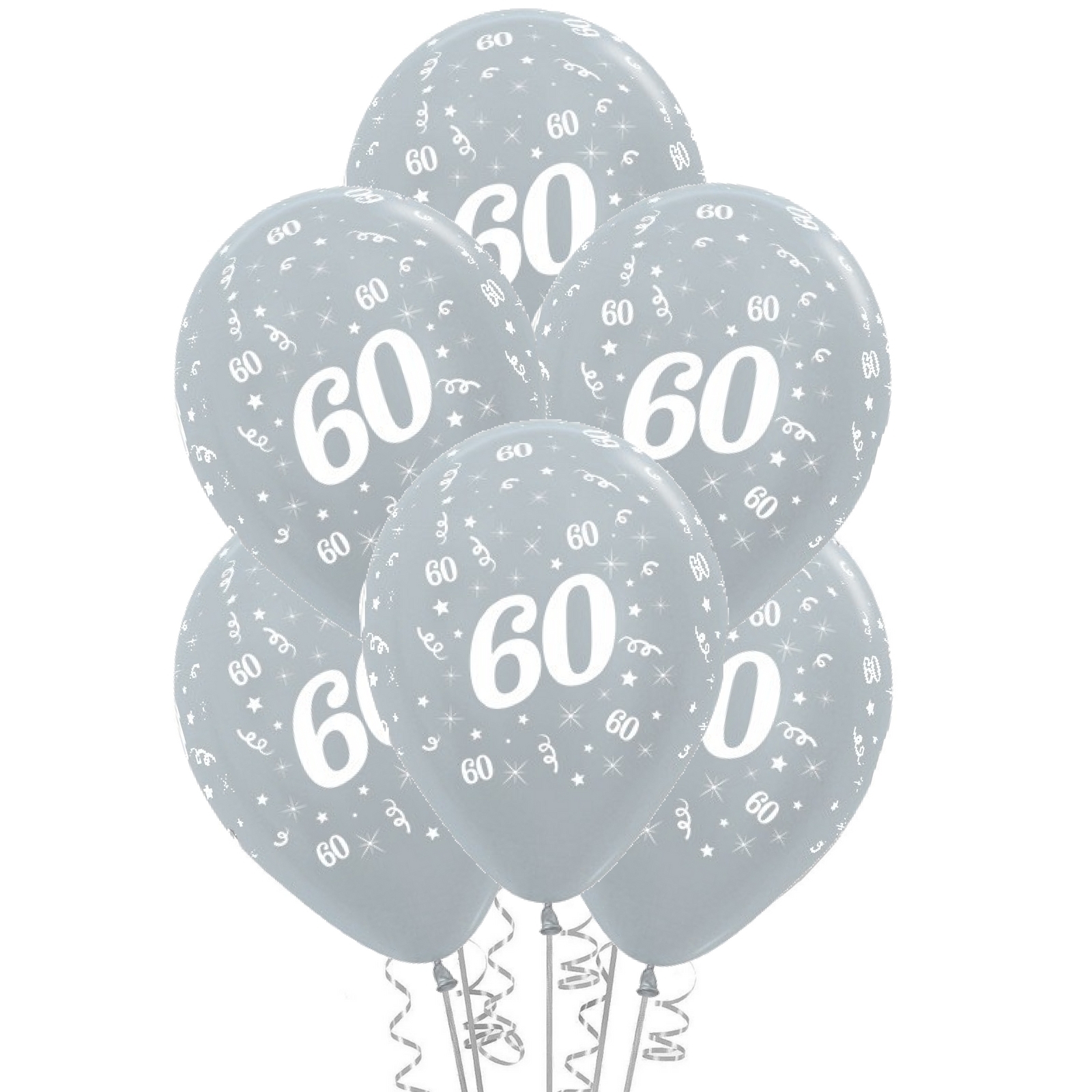 Sempertex All Over 60th Birthday Silver Balloons (Pack of 6)