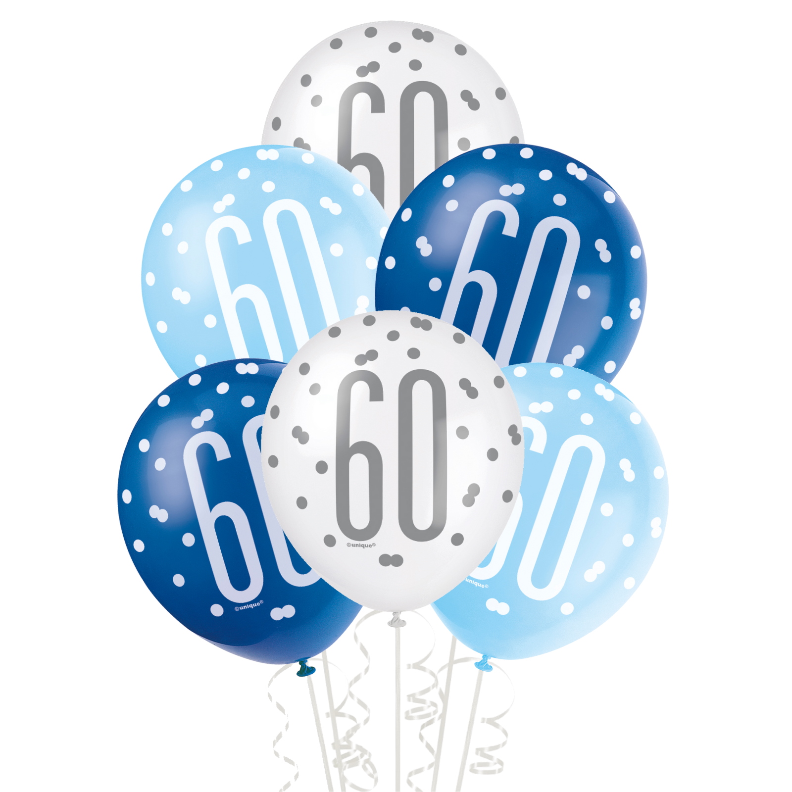 Blue & White Assorted 60th Birthday Balloons (Pack of 6)