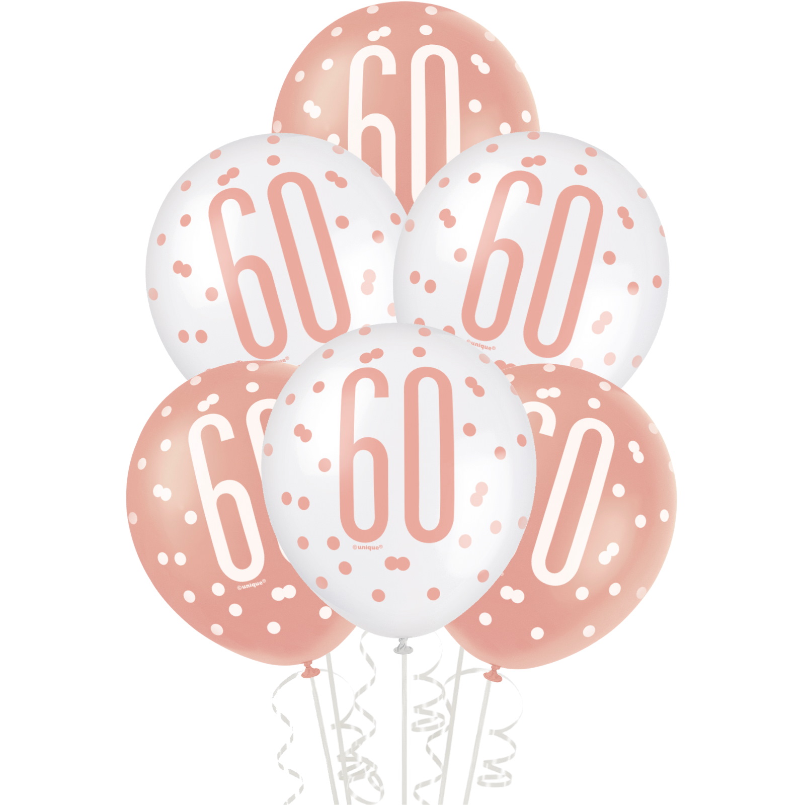 Rose Gold & White Assorted 60th Birthday Balloons (Pack of 6)