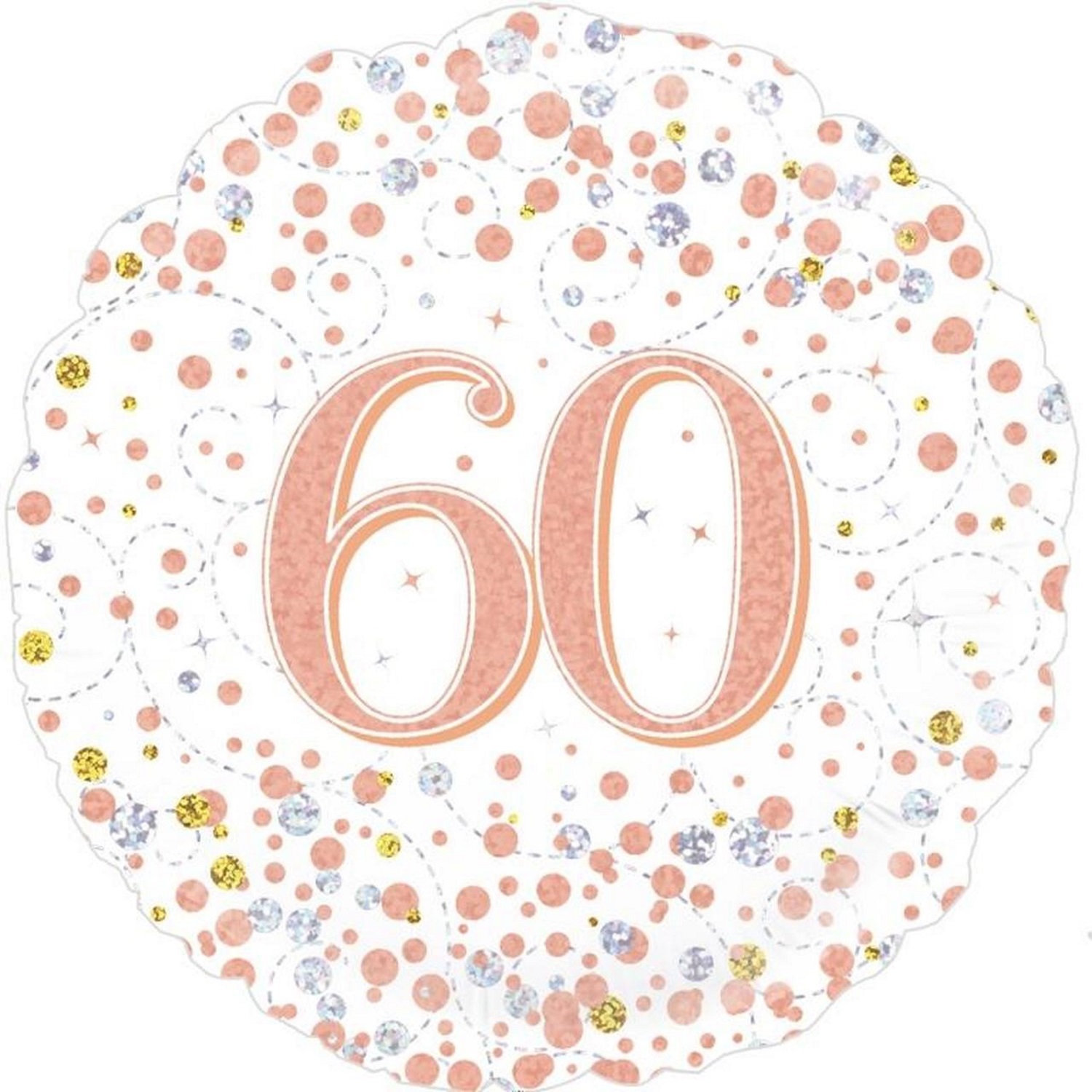 Sparkling Fizz Rose Gold 60th Holographic Helium Foil Balloon