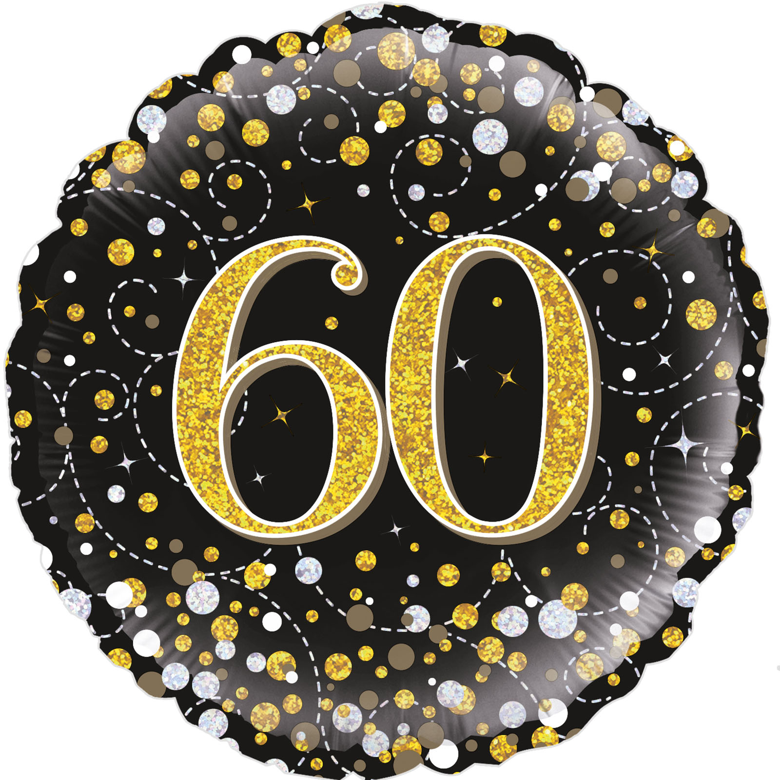 Sparkling Fizz Black & Gold 60th Holographic Helium Foil Balloon