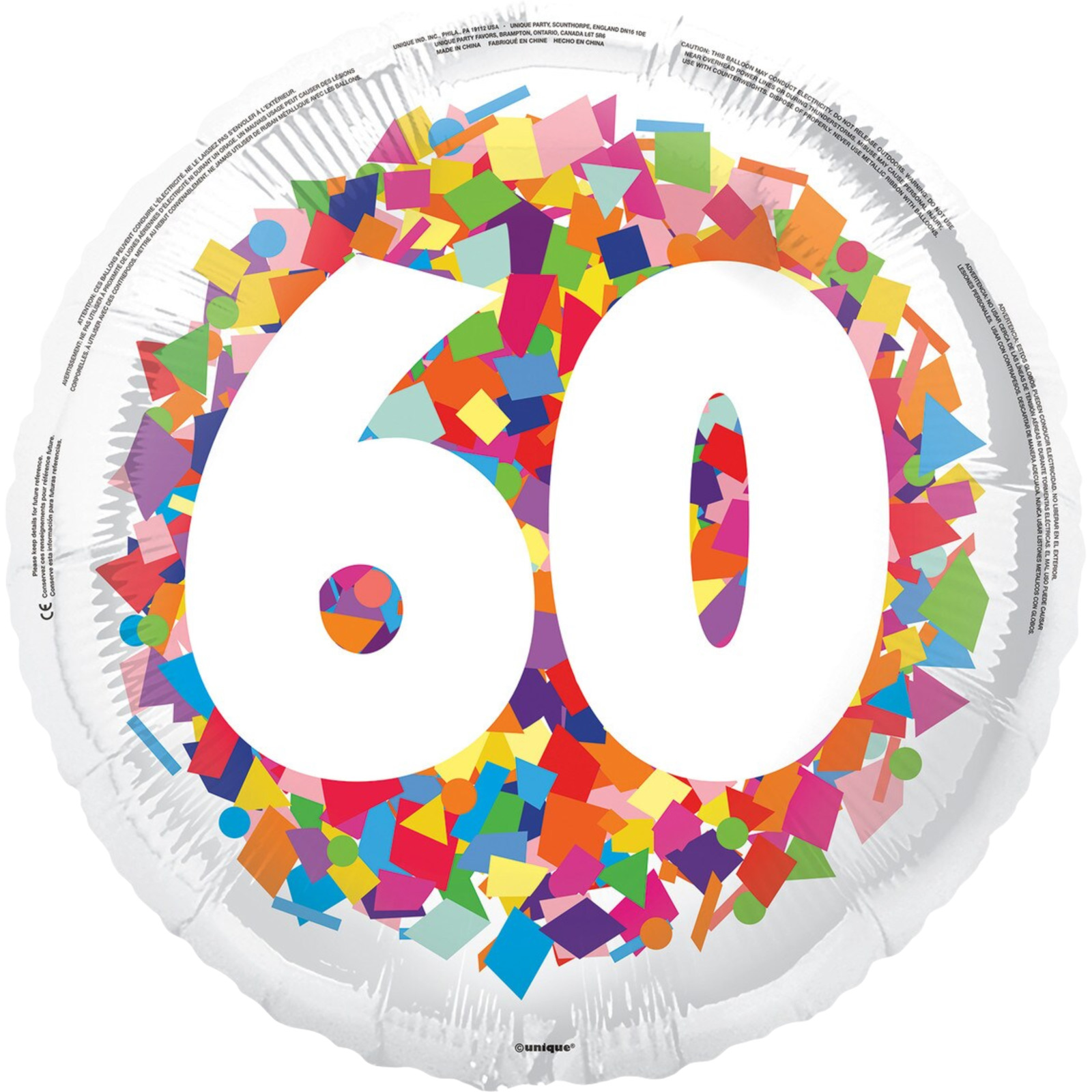 Bright Confetti 60th Foil Helium Balloon