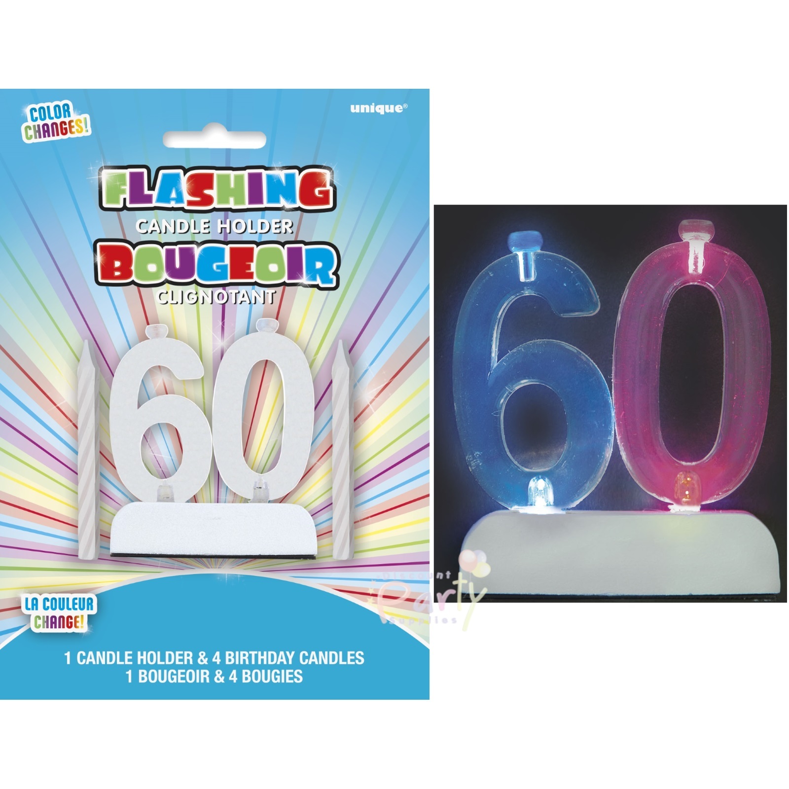 60th Birthday Flashing Candle Decoration