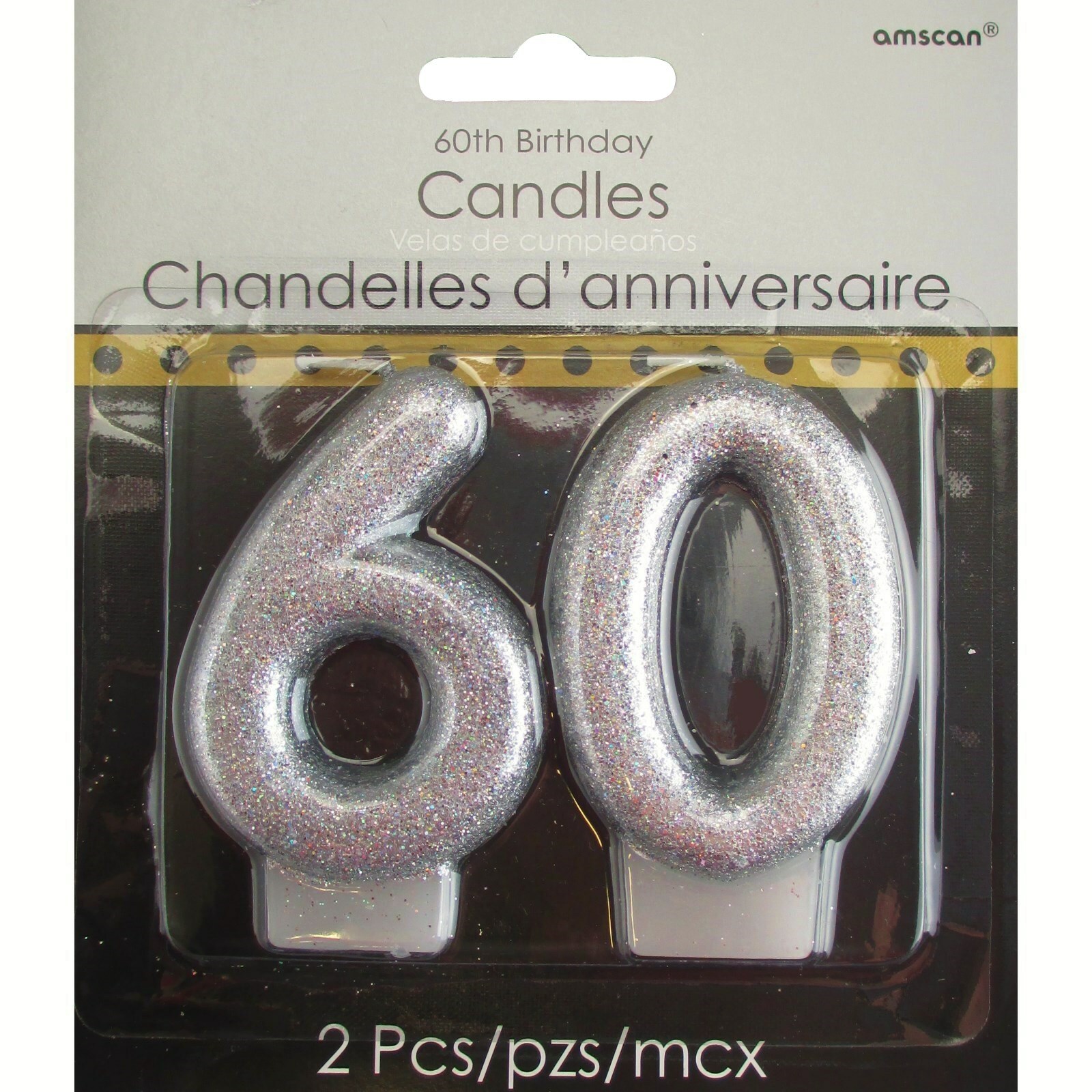 60th Silver Glitter Birthday Candle