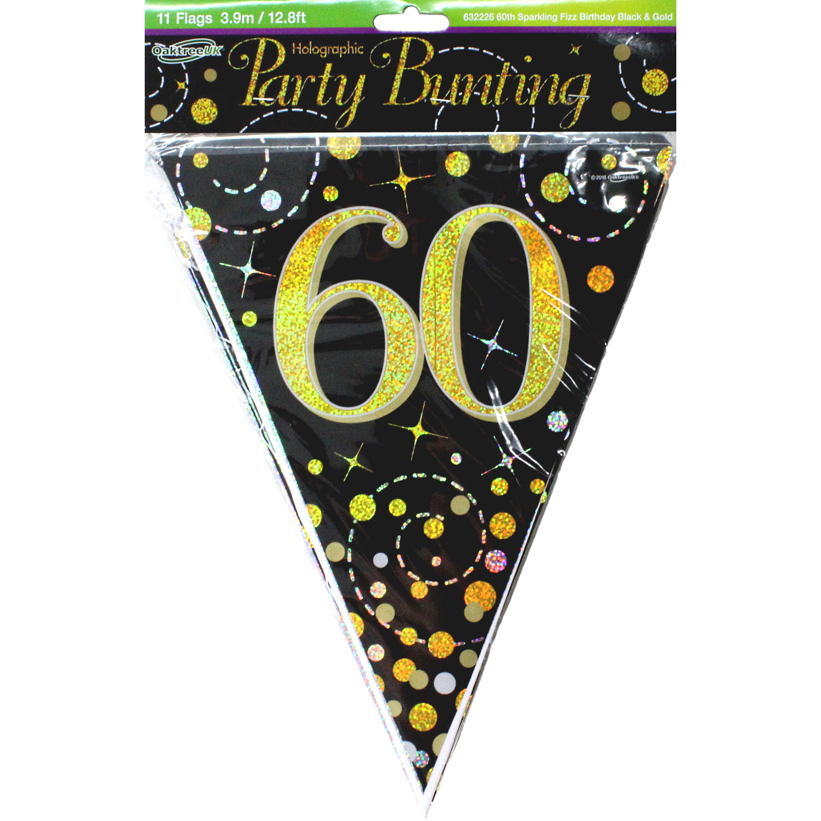 Sparkling Fizz Black and Gold 60th Birthday Flag Banner