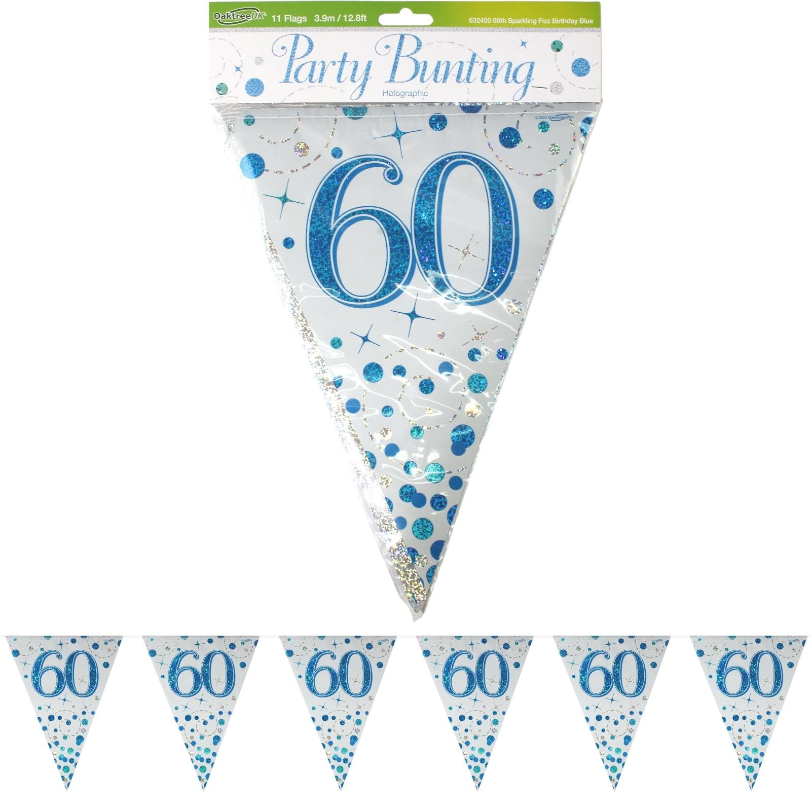 Sparkling Fizz Blue 60th Birthday Flag Banner