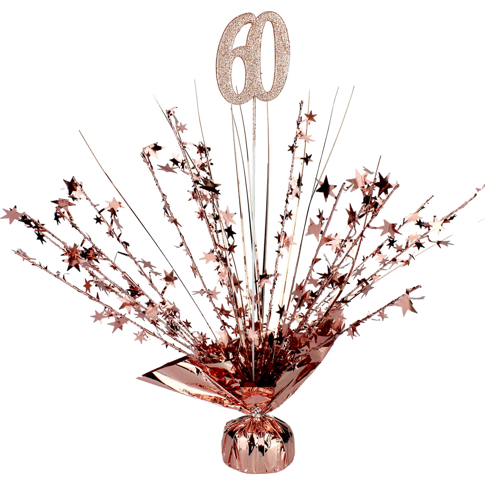 60th Birthday Rose Gold Star Foil Spray Centrepiece