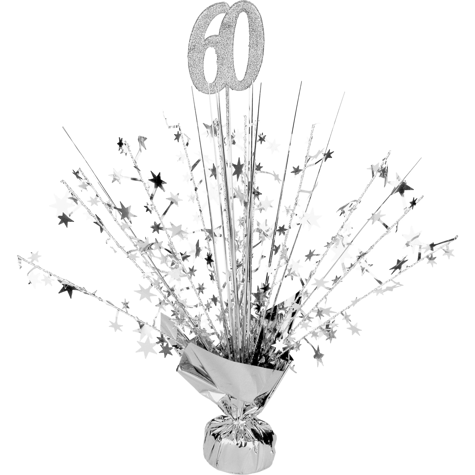 60th Birthday Silver Star Foil Spray Centrepiece