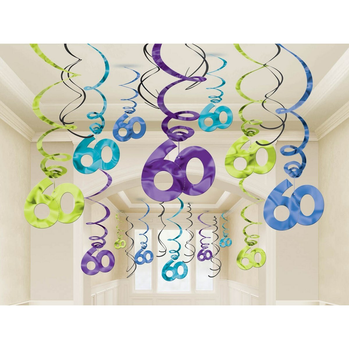 60th Birthday Foil Swirl Decorations (Pack of 30)