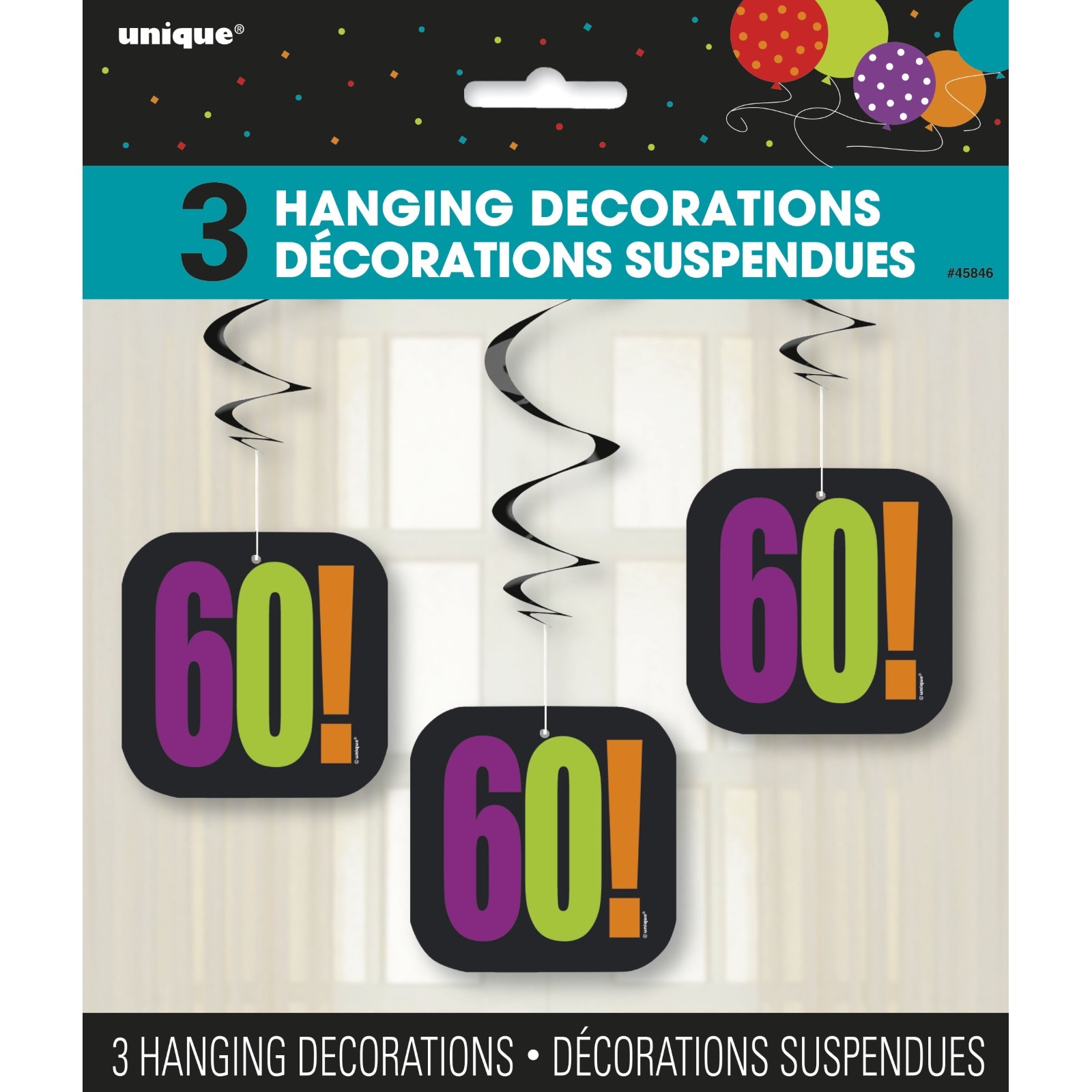 Birthday Cheer 60th Hanging Decorations (Pack of 3)