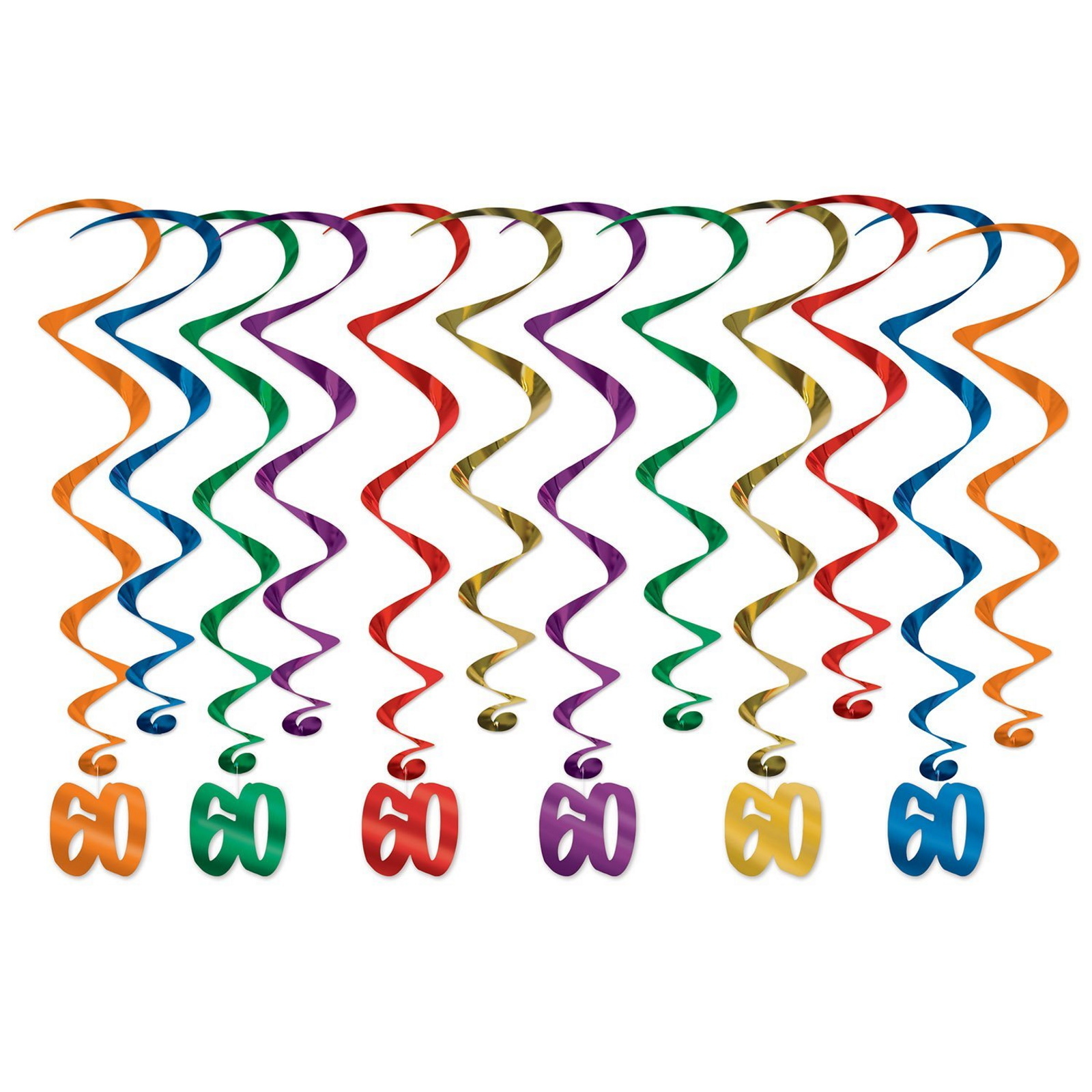 Coloured 60th Birthday Whirls (Pack of 12)