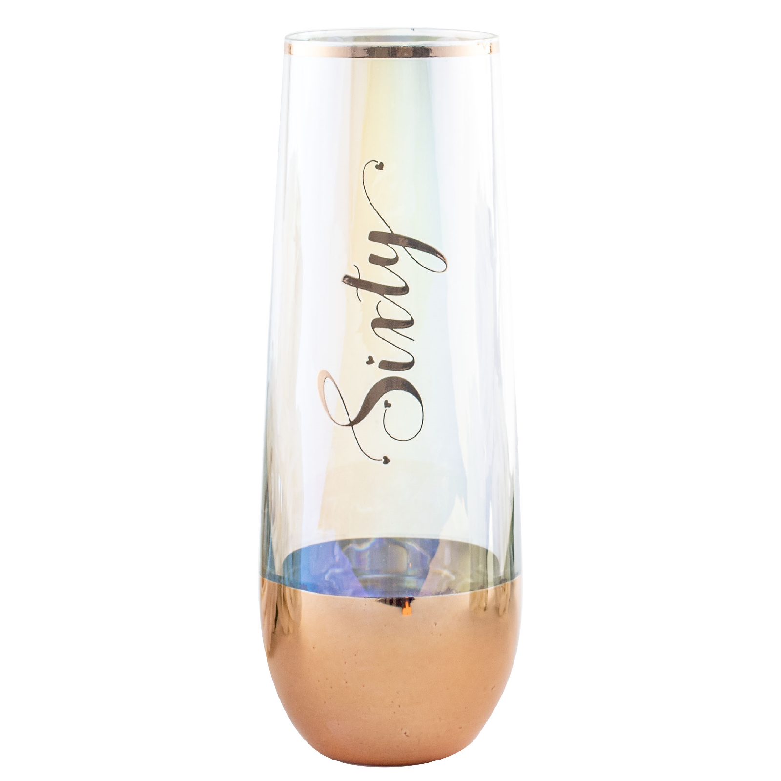 60th Birthday Rose Gold Ombre Stemless Champagne Glass
