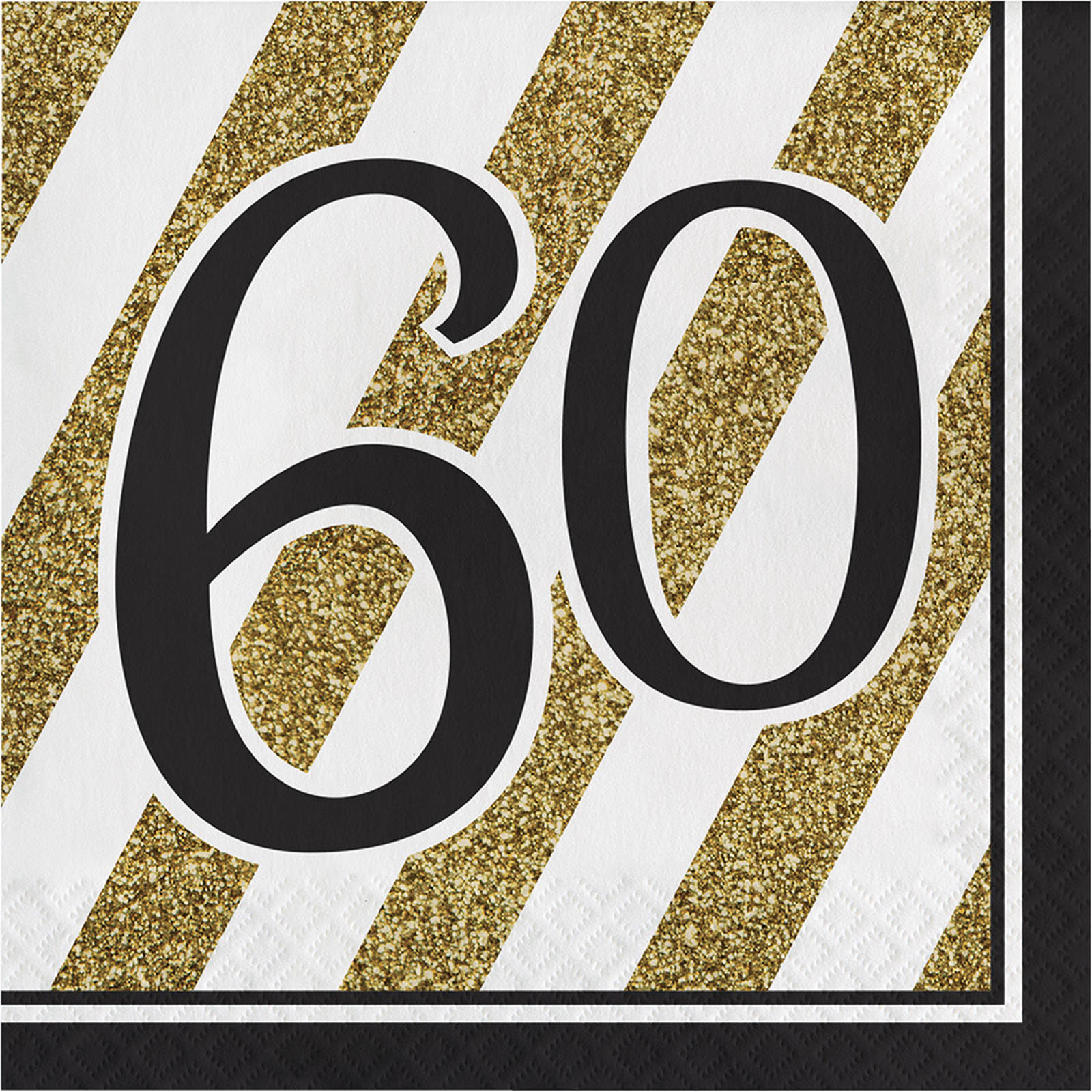 Black & Gold 60th Birthday Large Napkins / Serviettes (Pack of 16)