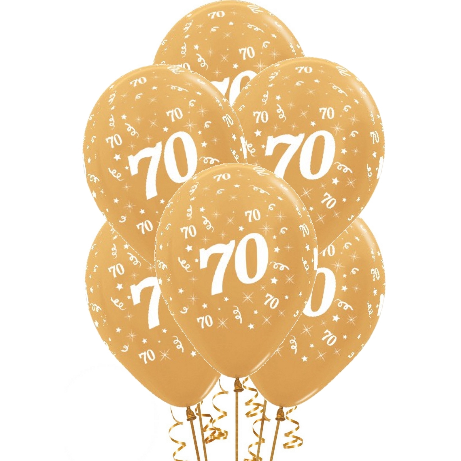 Sempertex All Over 70th Birthday Gold Balloons (Pack of 6)
