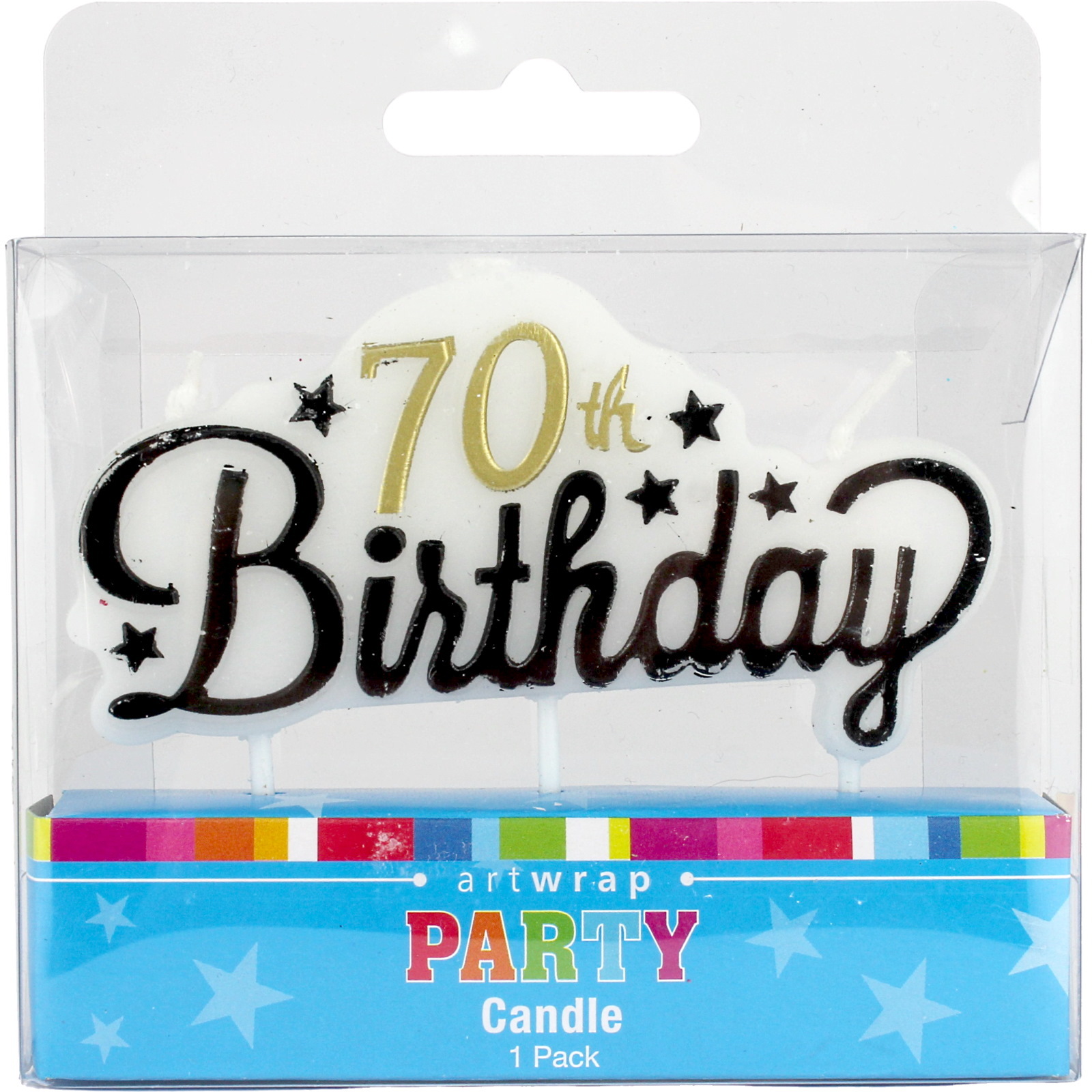 70th Gold and Black Stars Candle 
