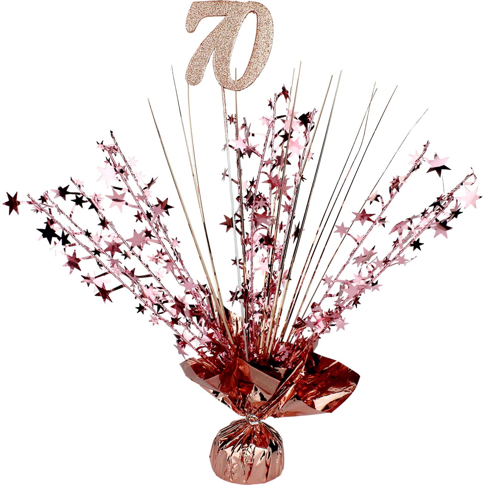 70th Birthday Rose Gold Star Foil Spray Centrepiece