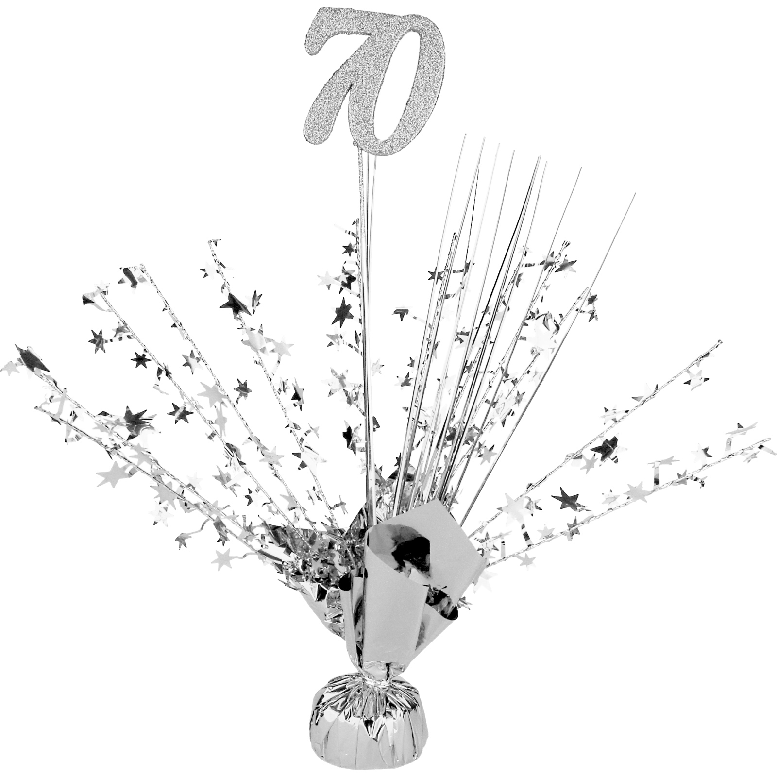 70th Birthday Silver Star Foil Spray Centrepiece
