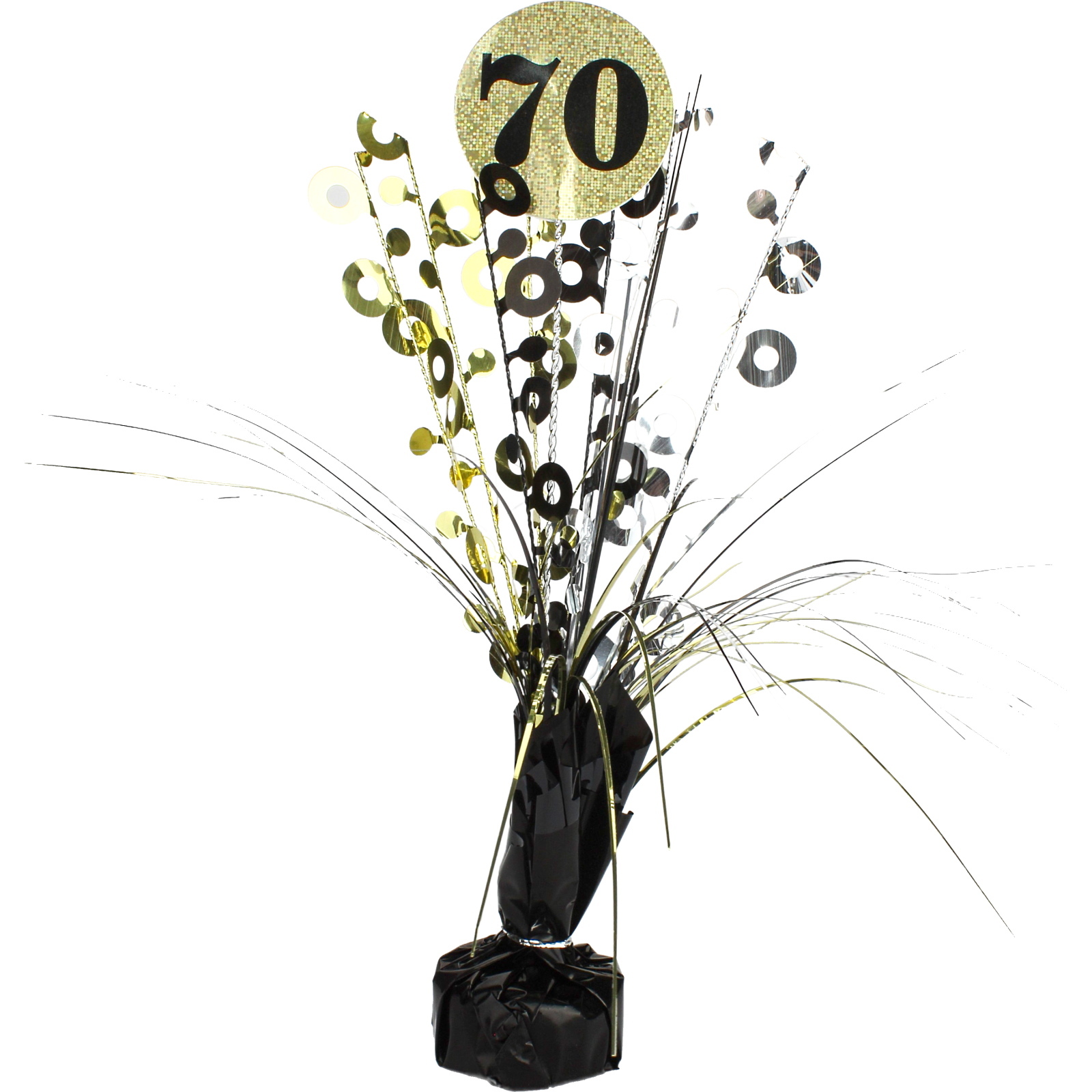 Prismatic Black and Gold 70th Birthday Spray Centrepiece