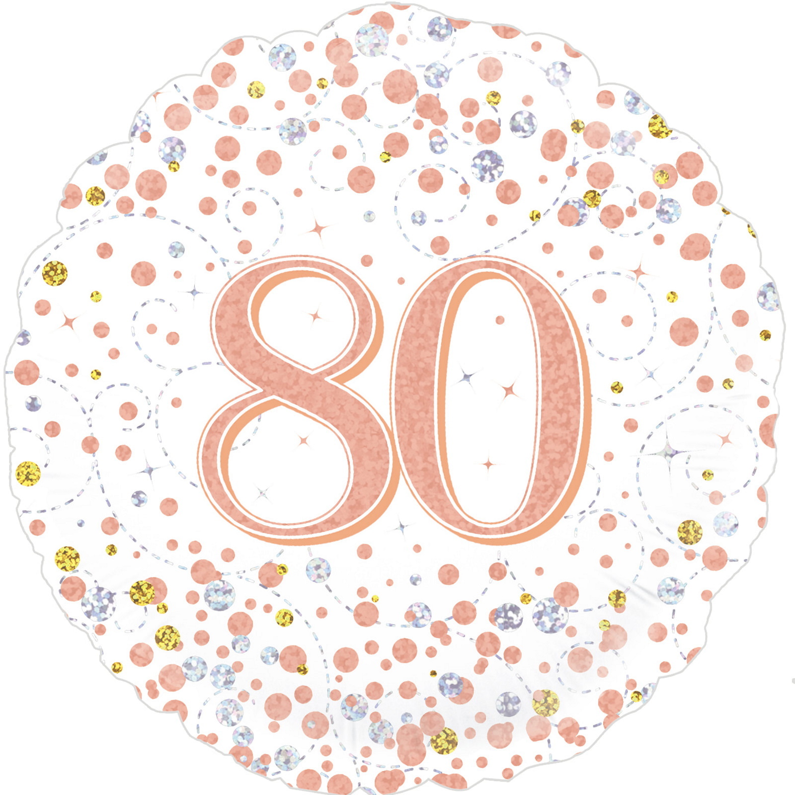 Sparkling Fizz Rose Gold 80th Holographic Helium Foil Balloon
