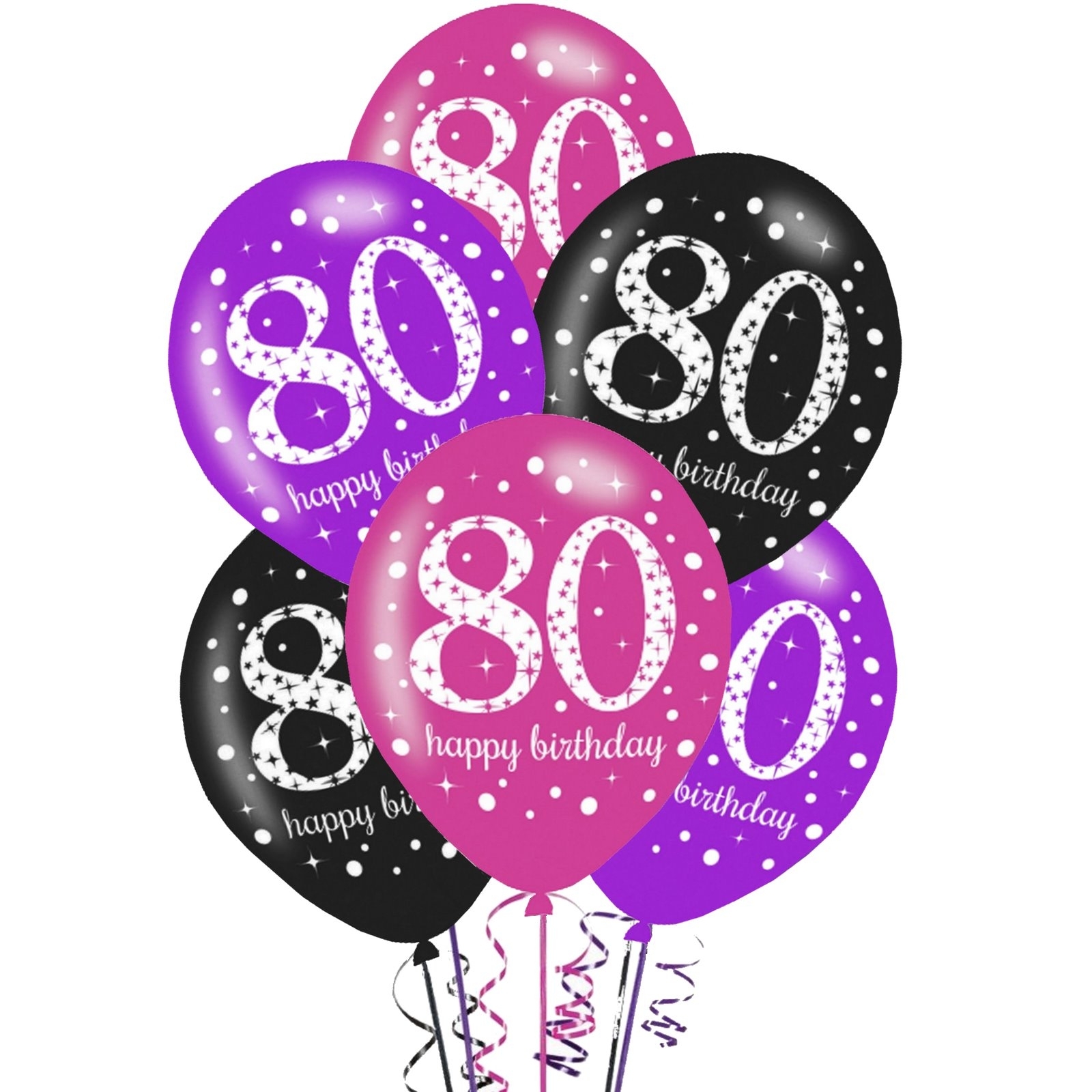 Pink Celebration 80th Birthday Balloons (Pack of 6)