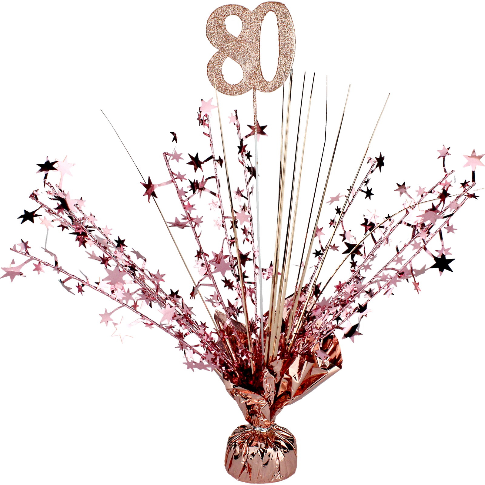 80th Birthday Rose Gold Star Foil Spray Centrepiece