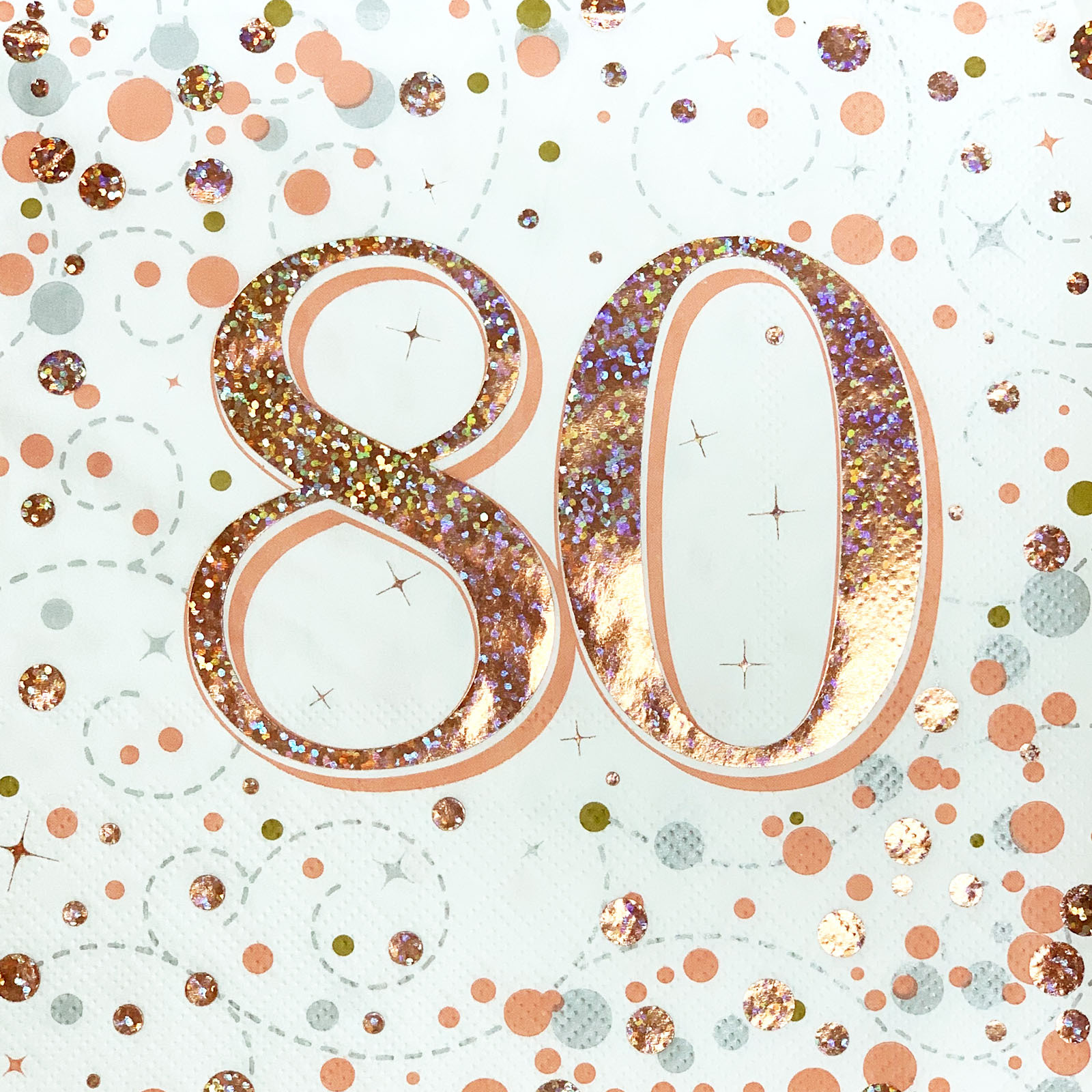 Sparkling Fizz Rose Gold 80th Holographic Large Napkins / Serviettes (Pack of 16)